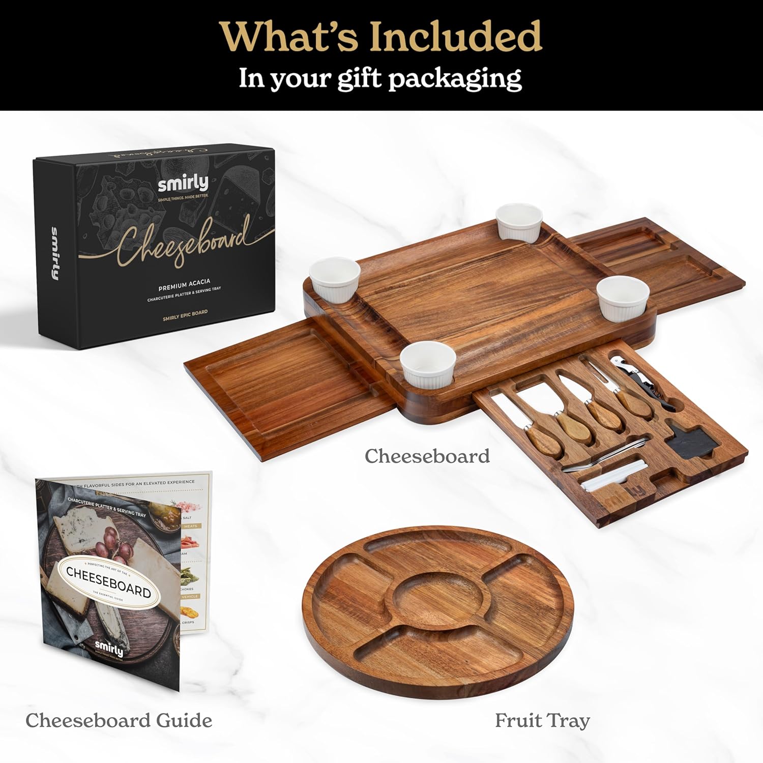 3 Side Acacia & 1 Side Bamboo Charcuterie Board Set
