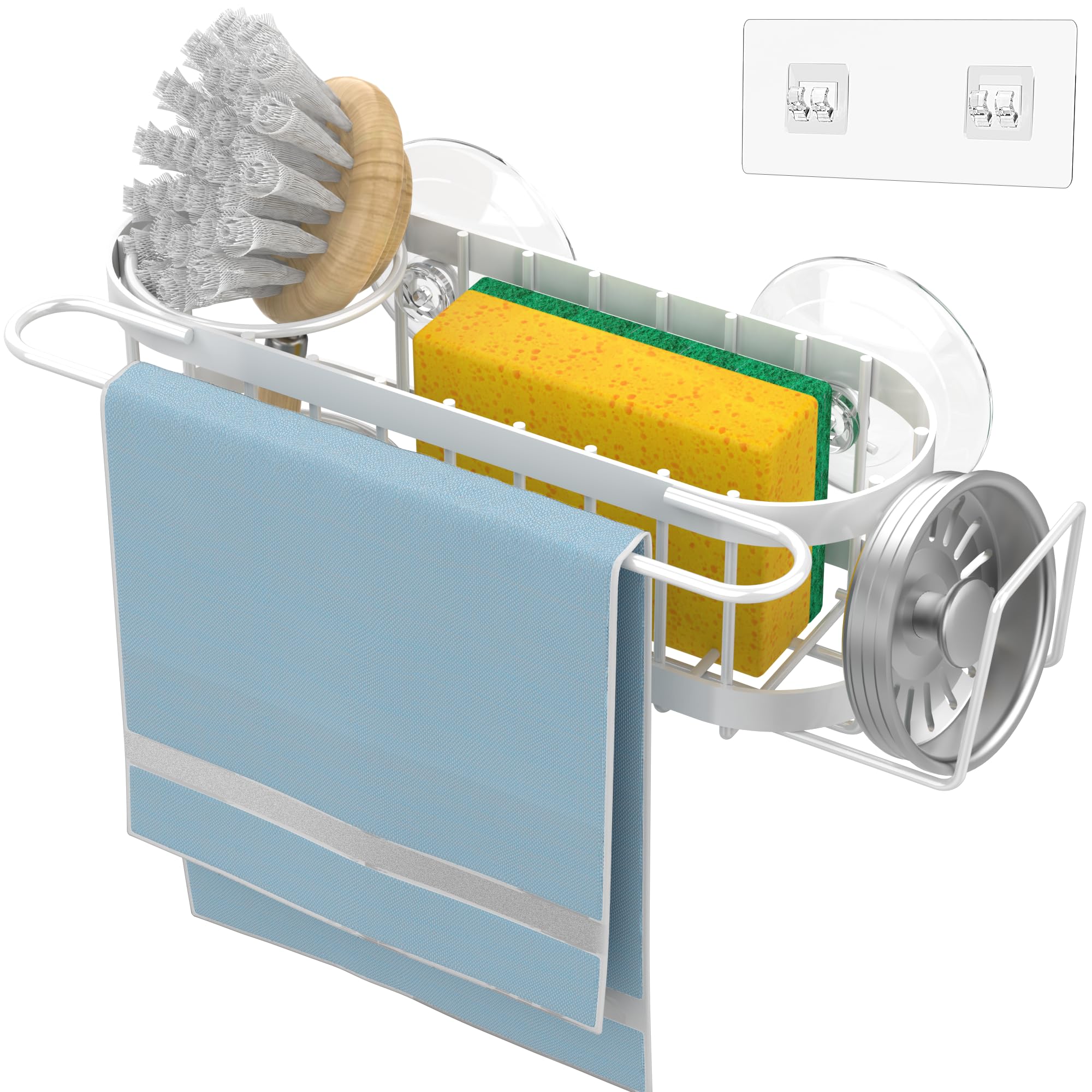 Cisily Organizador de Fregadero de Cocina con Soporte para Esponja en el Fregadero, Organizador de Fregadero de Cocina de Acero Inoxidable, Soporte para Cepillo, Percha para Paños de Platos, Soporte