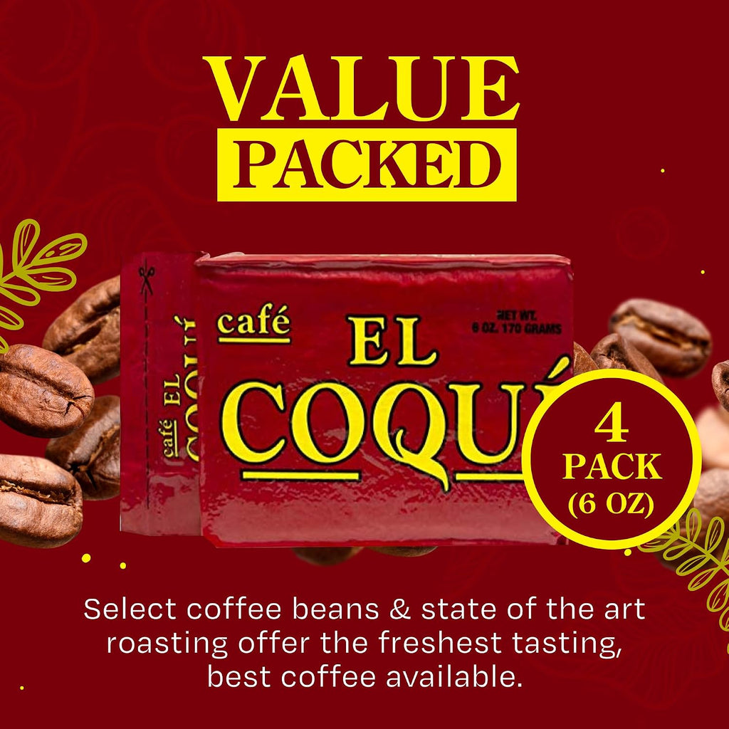 El Coquí Dark Roast Espresso Ground Coffee, Rich, Ground Coffee, Authentic Puerto Rican Style Coffee, Vacuum Sealed, Ground Espresso Beans, 6 oz (4 pack)