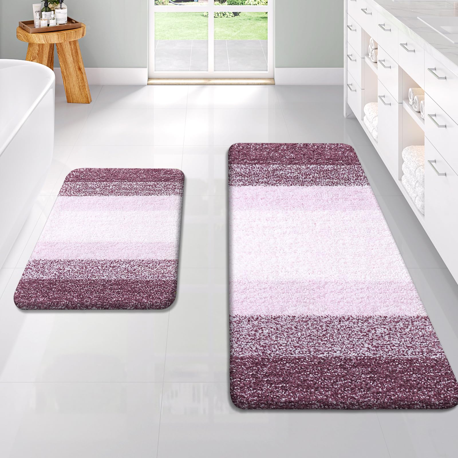 OLANLY Bathroom Rug Set 2 Piece, Soft Absorbent Microfiber Bath Mats and U-Shaped Contour Toilet Rug, Non-Slip, Machine Wash Dry, Plush Shaggy Bath Mats for Bathroom (24"x16"+24"x20", Grey)