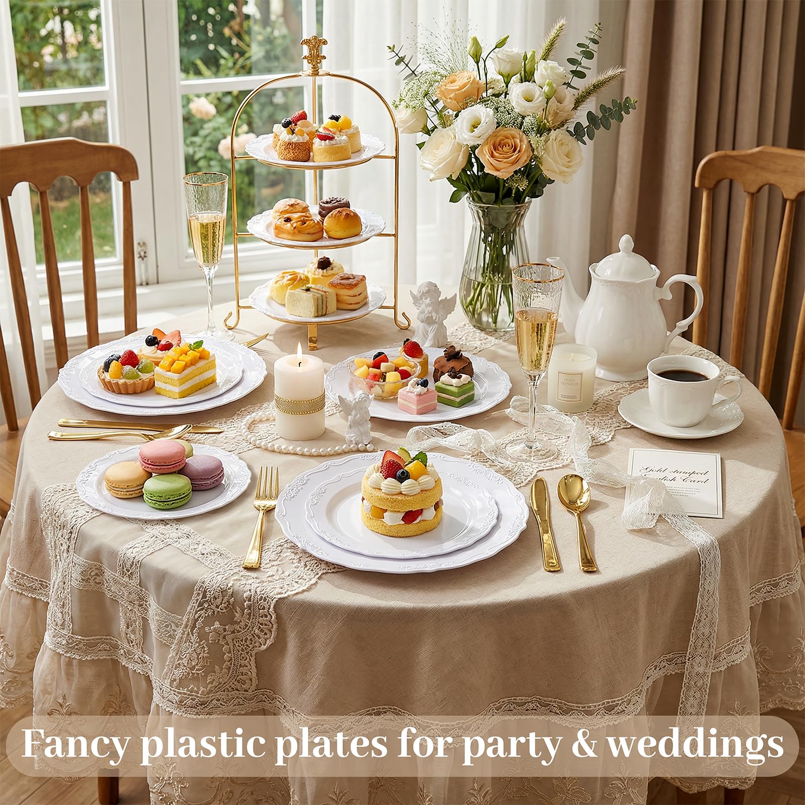 DaYammi 60PCS White Plastic Plates, Heavy Duty White Disposable Plates Premium 10inch Dinner Plates Hard Plastic Plates Disposable for Party Wedding Bridal Shower