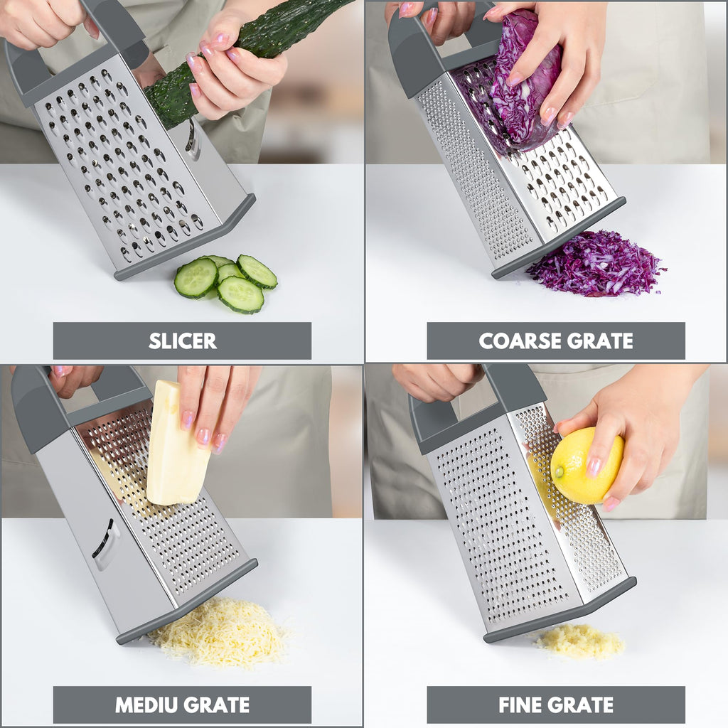 Urbanstrive Cheese Grater With Container Box Grater Stainless Steel Graters for Kitchen Cheese Shredder Parmesan Shredder Kitchen Gadgets Kitchen Tools Kitchen Gifts for Chef Dishwasher Safe Zester