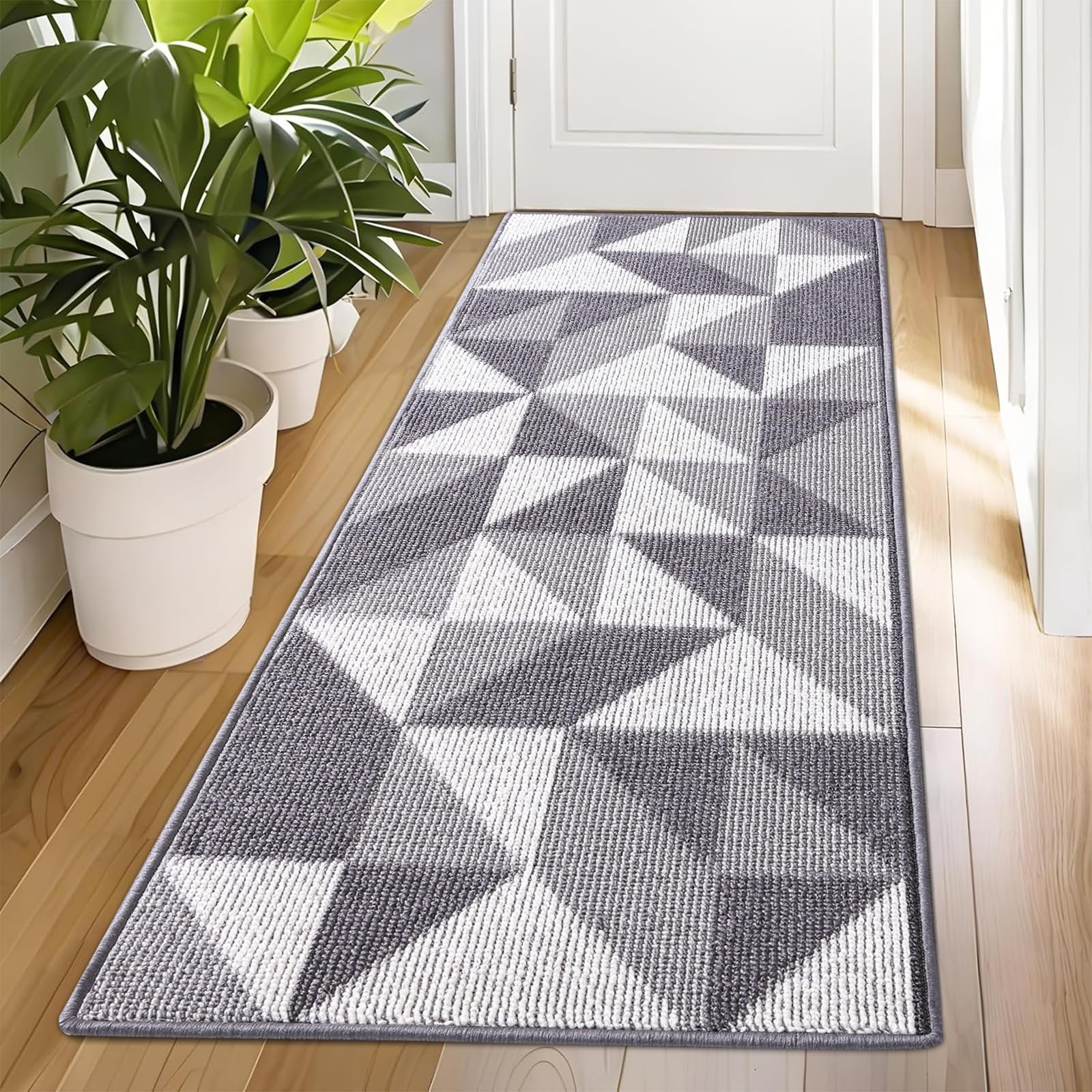 OLANLY Door Mat Indoor Entrance Washable 32x20, Odor-Free Low-Profile Front Back Geometric Doormat, Absorbent Resist Dirt Entry Carpet, Easy to Clean Sturdy Inside Floor Mats for Entryway, Black