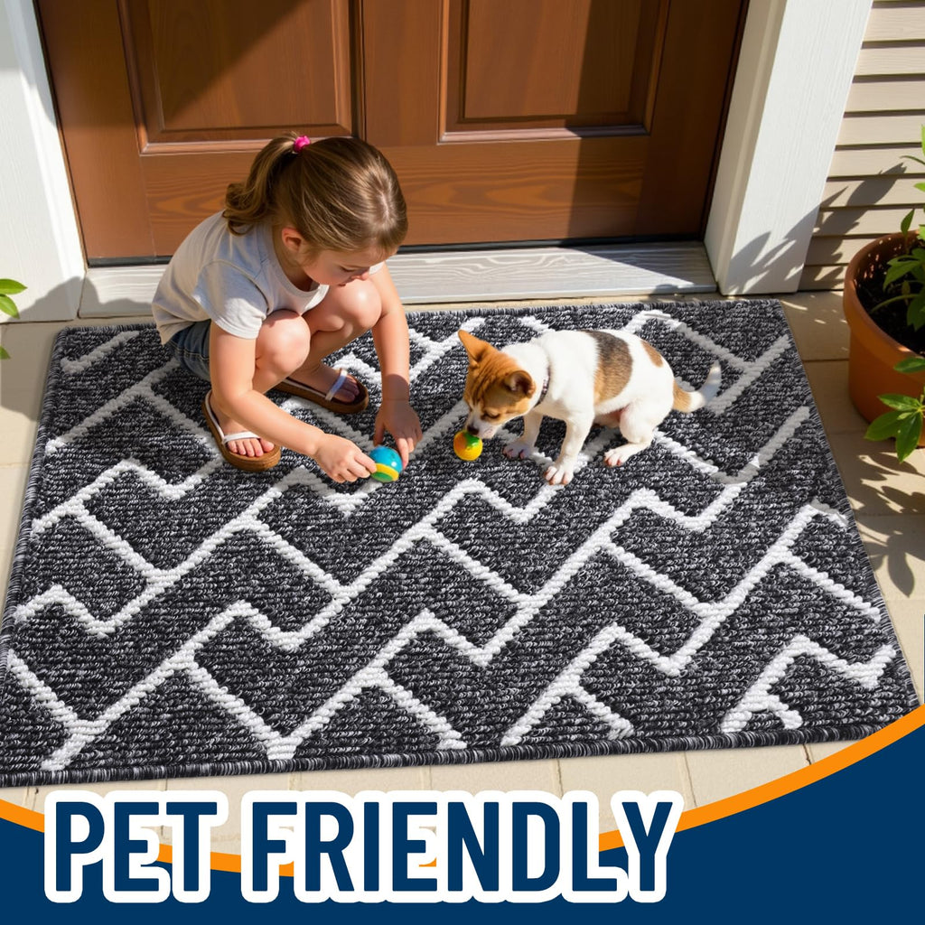 OLANLY Front Door Mat, Non-Slip Rubber Backing, Dirt Resistant and Absorbent, Washable, Easy to Clean Low-Profile Indoor Doormat for Back Door, Entryway, Inside Entrance, 32x20, Grey