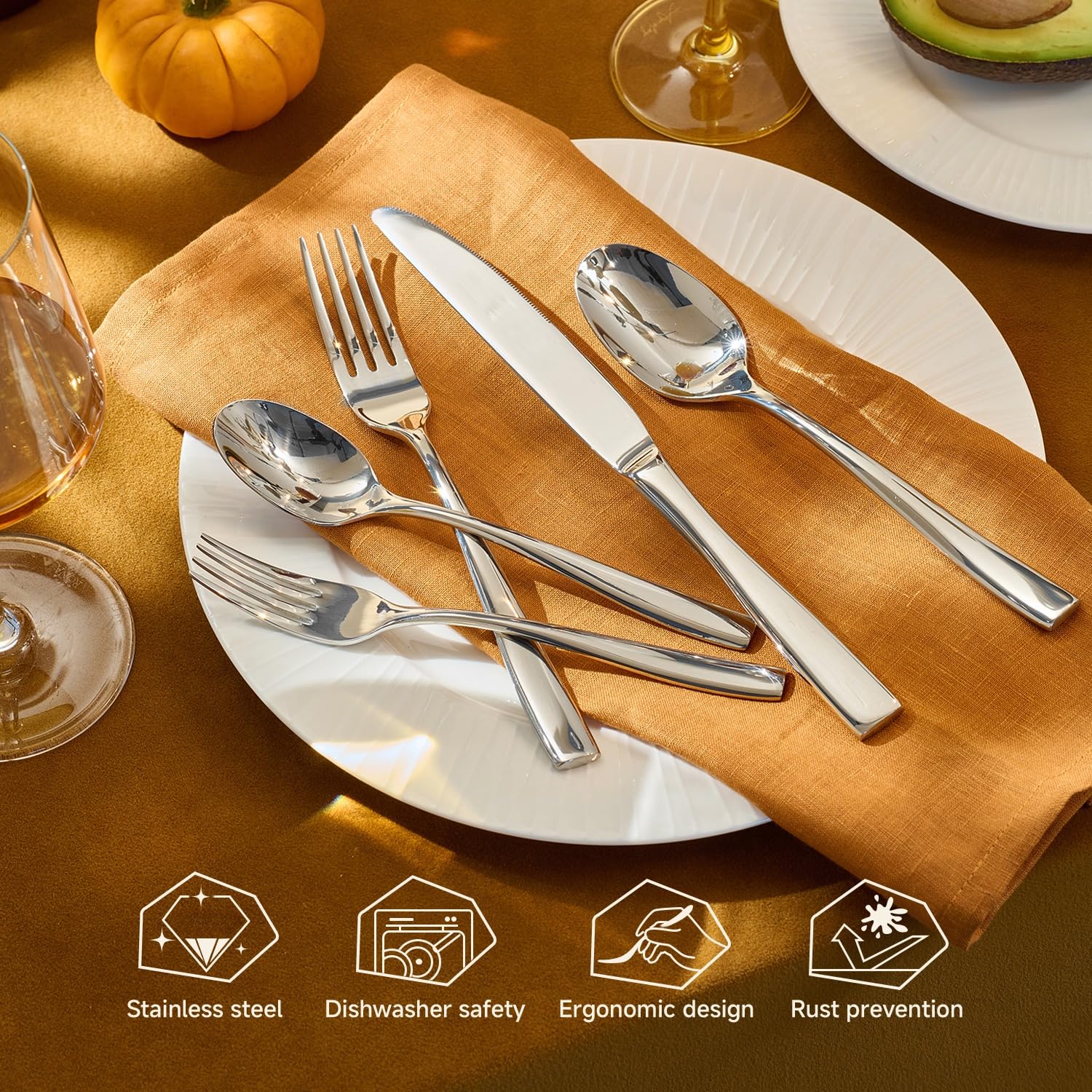 KINGSTONE 30-Piece Silverware Set for 6, Matte Stainless Steel Flatware Set with Forks, Knives, Spoons, Dishwasher Safe, Rust Resistant Cutlery for Home & Wedding