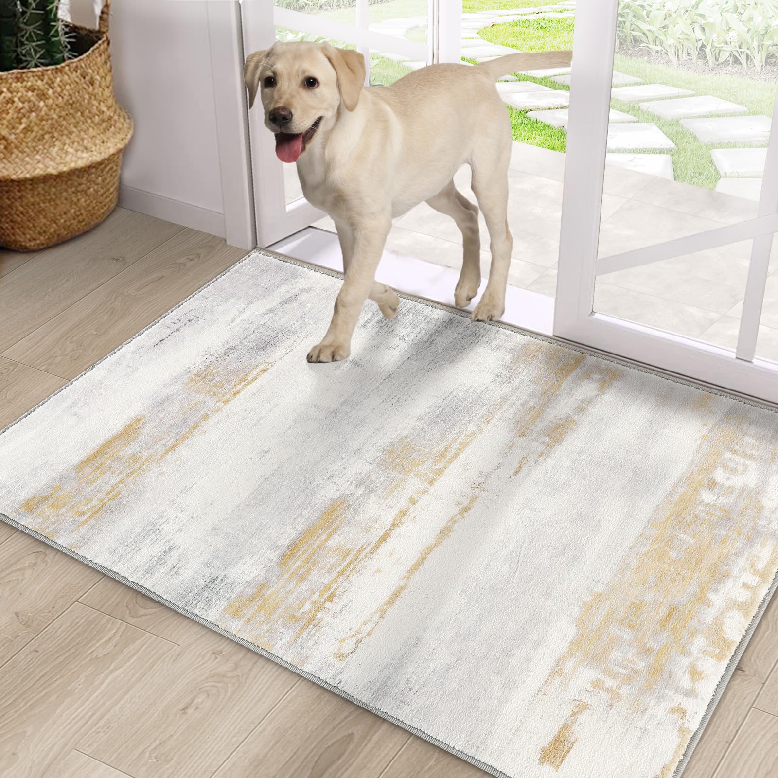 CRISTGEE Door Mat, Front Indoor Door Mat Faux Wool Non-Slip Entryway Rug Absorbent Abstract Throw Rug for Indoor Entrance Hallway Laundry Room, High Traffic Areas, 20X32 Inches, Gray Washable