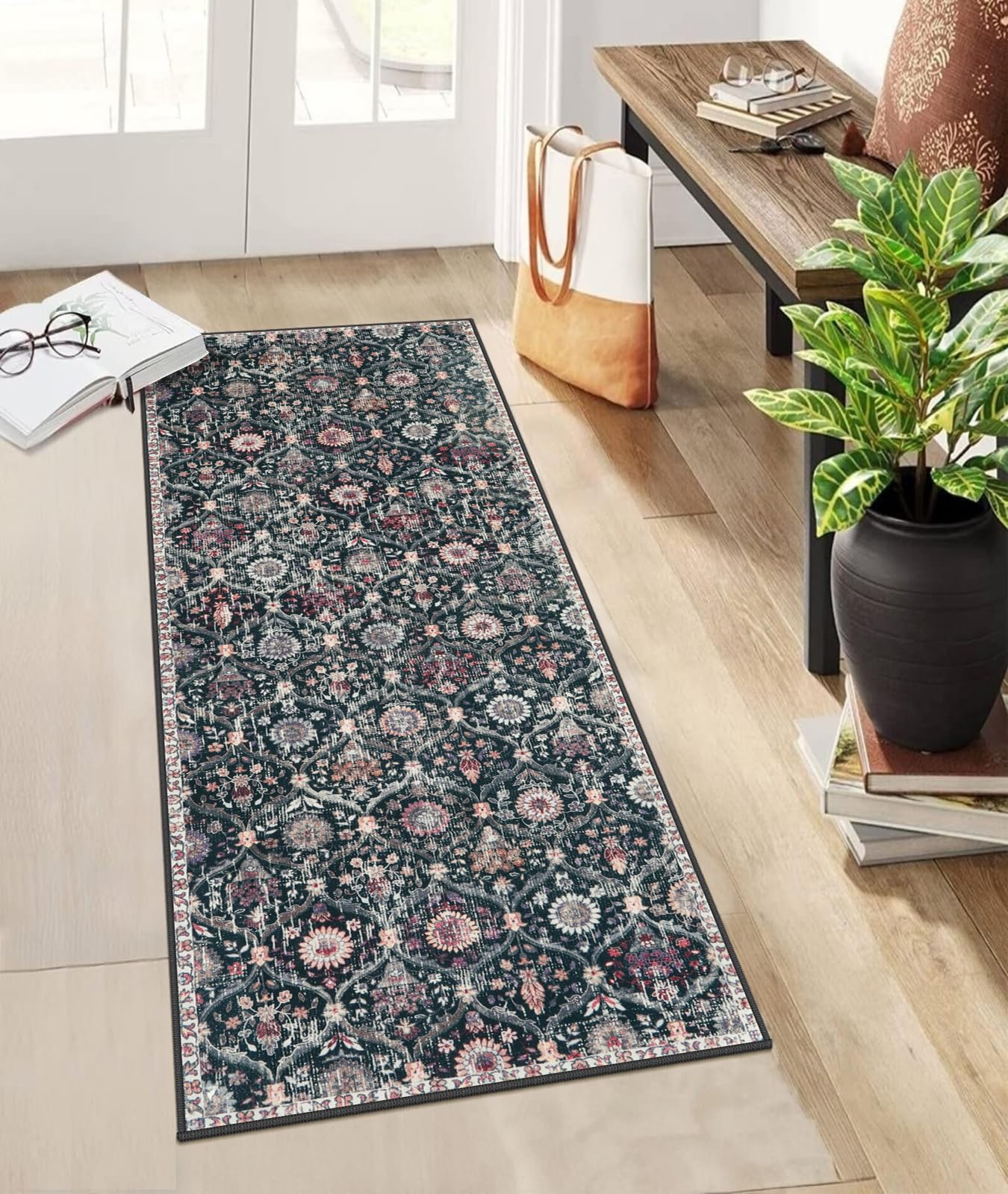 Lahome Moroccan Trellis Washable Rug, 2x3 Kitchen Rugs for Entryway Bathroom, Non-Slip Indoor Door Mat Ultra-Thin, Small Oriental Throw Carpet for Bedroom Entry Elise, Cream/Multi