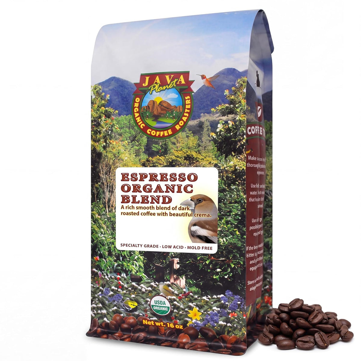 Java Planet Low Acid Organic Espresso Whole Bean Coffee 16oz