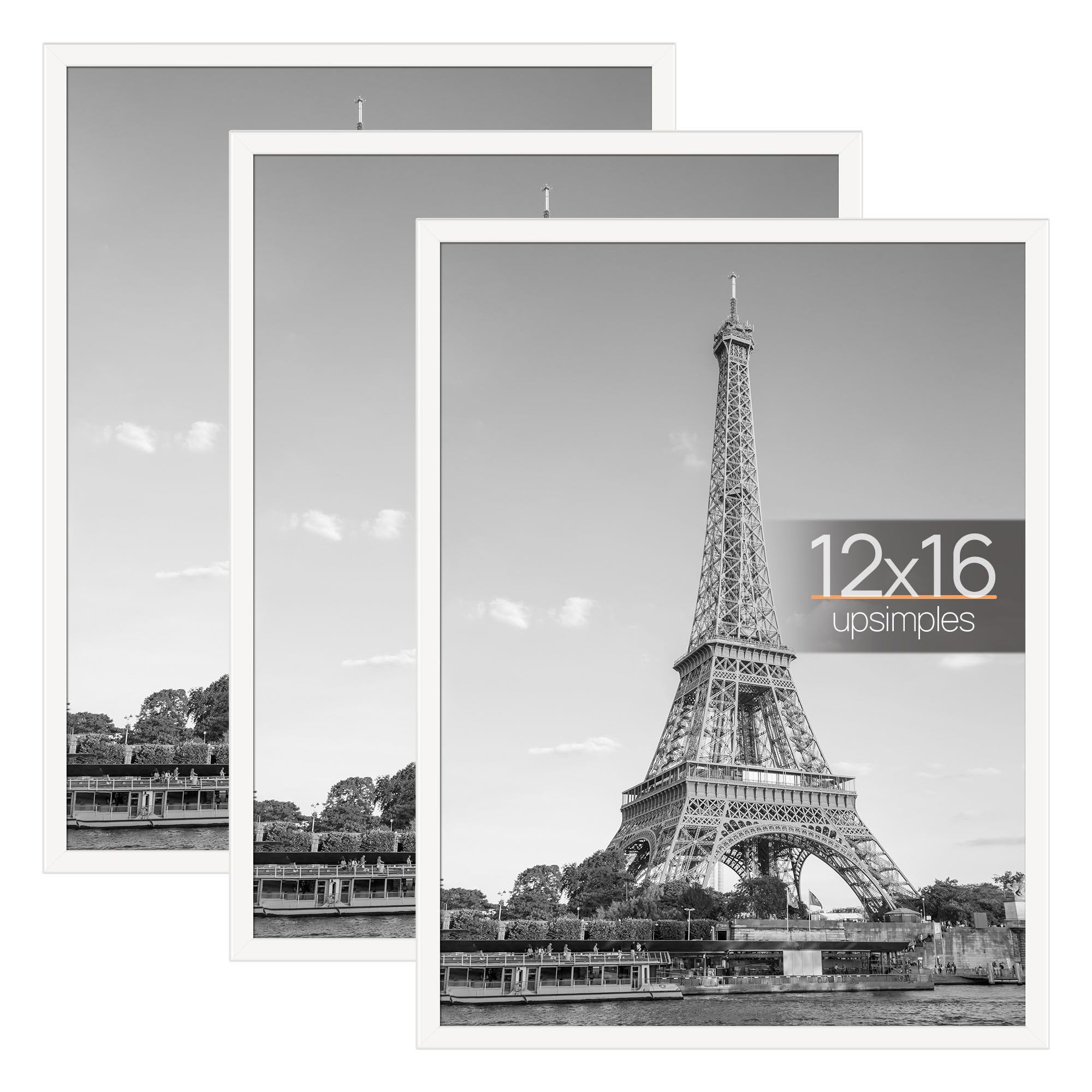 upsimples 12x16 Picture Frame Black 3 Pack, Scratch-Proof Poster Frames 12 x 16 for Photo Gallery - Slide-In Strips, Horizontal or Vertical Wall Mounting
