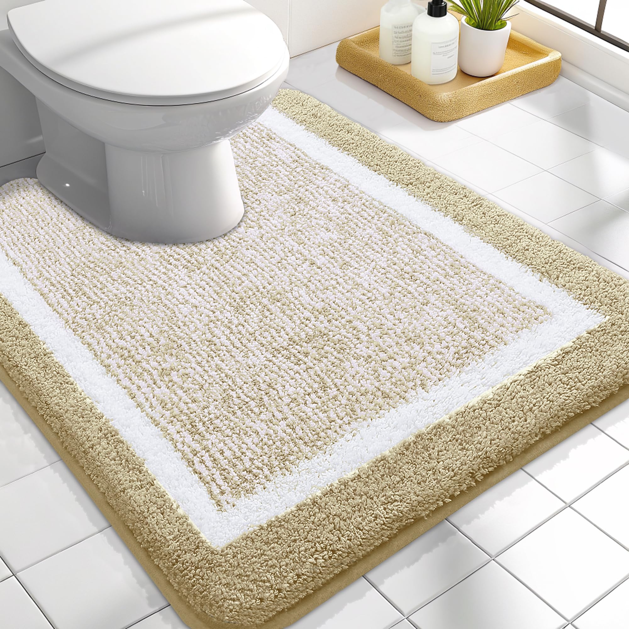OLANLY Small Bathroom Rugs 24x16, Extra Soft and Absorbent Microfiber Bath Rugs, Non-Slip, Machine Washable, Quick Dry Shaggy Bath Carpet, Bath Mats for Bathroom Floor, Tub, Shower, Grey