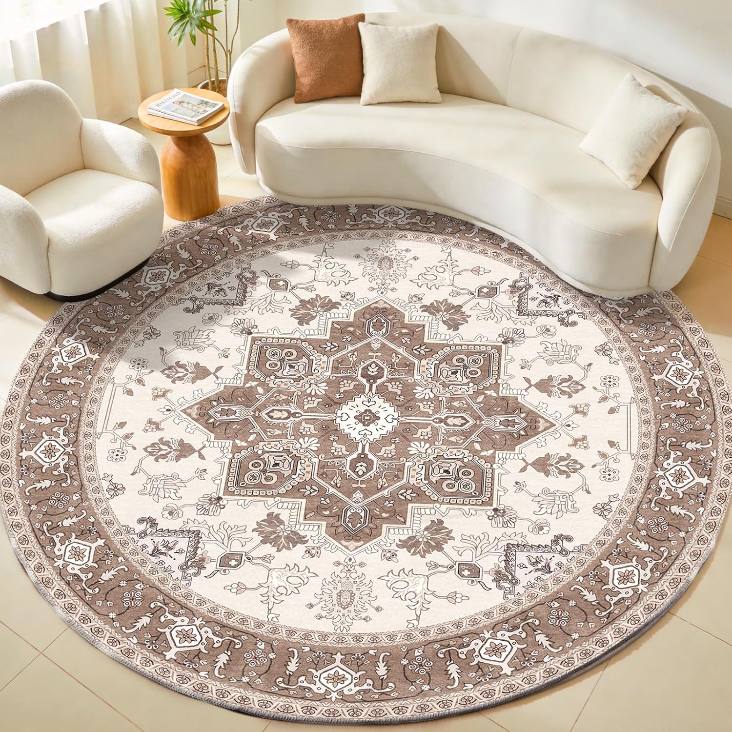 OPPODREAM Soft Area Rugs 5x7, 5x7 Washable Rug with Non Slip Backing, 5 x 7 Faux Cashmere Low-Pile Carpet, Brown
