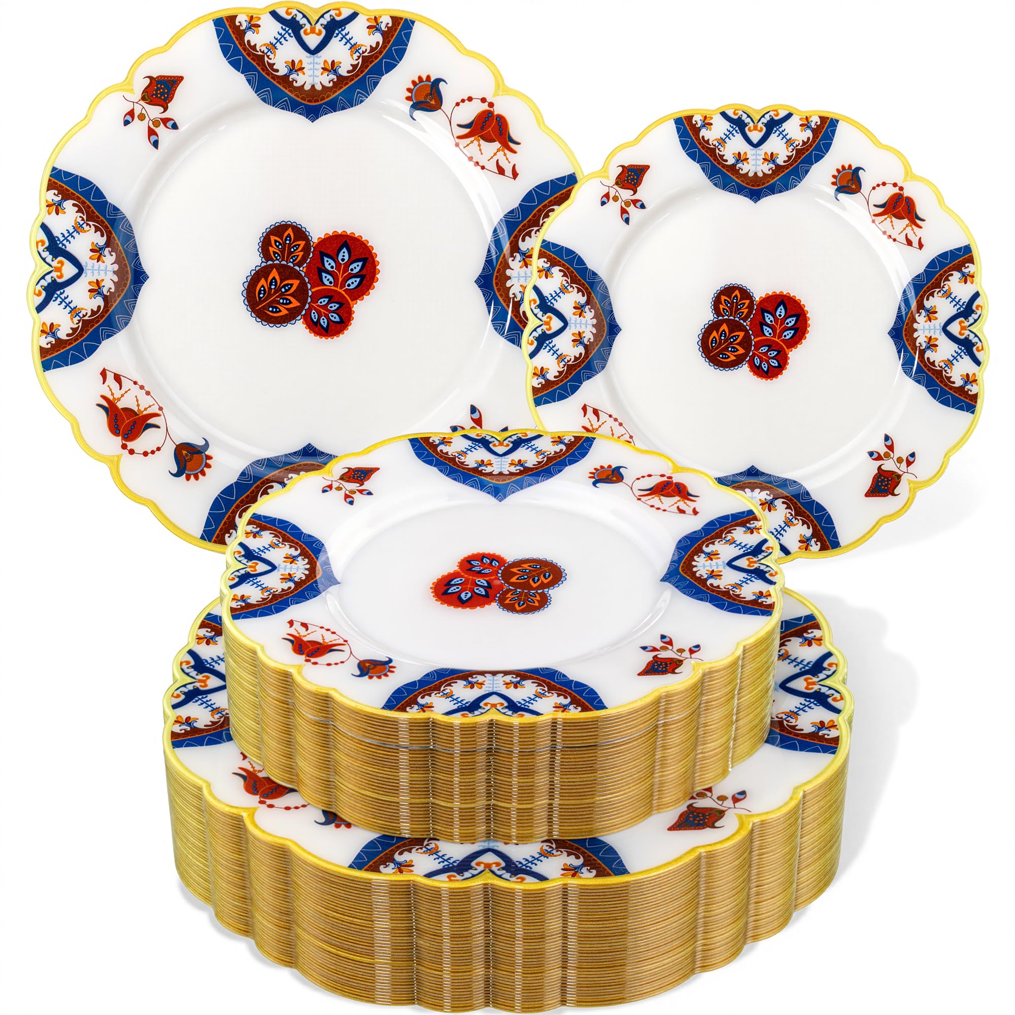 Morejoy 60Pcs Brown Plastic Plates,Brown Disposable Plates With Gold Rim, Gold Party Dinnerware Set Include 30 Dessert plates,30 Dinner plates for Party & Wedding