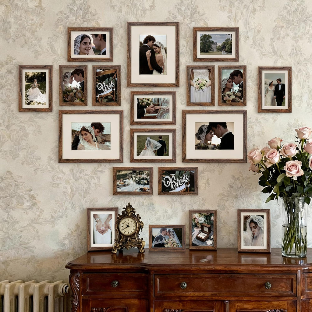 upsimples 19 Pack Picture Frames Collage Wall Decor for Mounting or Tabletop Display, Photo Gallery Frame Set for Family, Multi Sizes Including 8x10, 5x7, 4x6, Black