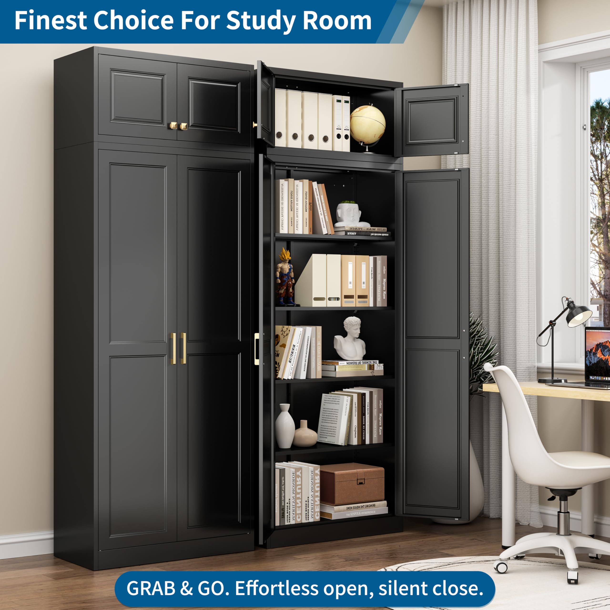 75" Tall Metal Kitchen Storage Cabinet,White Kitchen Pantry Storage Cabinet with Doors and 4 Adjustable Shelves,Utility Cabinet for Living Room,Garage,Dining Room and Office,Assemble Required