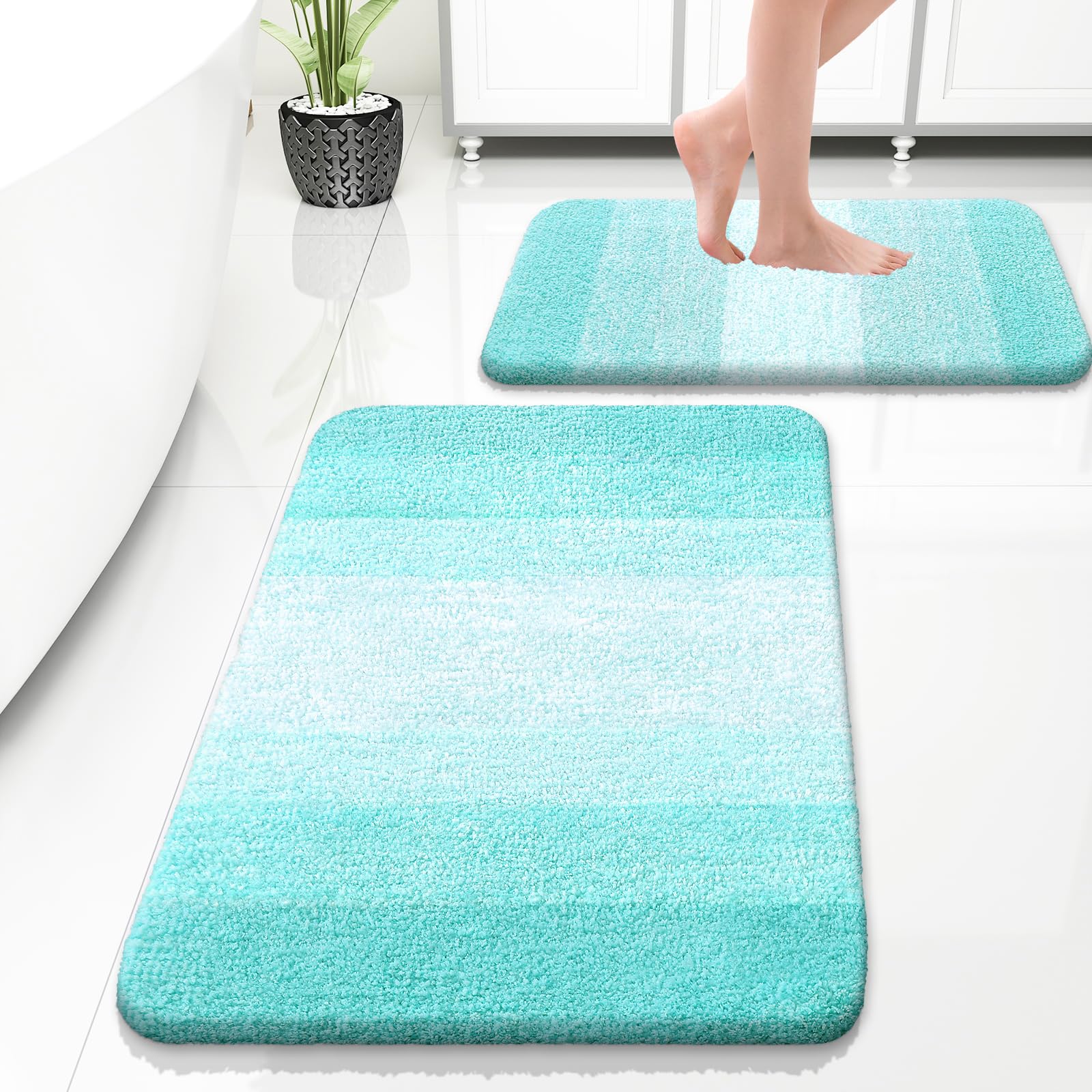 OLANLY Bathroom Rug Set 2 Piece, Soft Absorbent Microfiber Bath Mats and U-Shaped Contour Toilet Rug, Non-Slip, Machine Wash Dry, Plush Shaggy Bath Mats for Bathroom (24"x16"+24"x20", Grey)