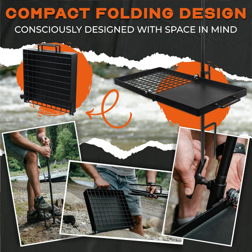 Adventure Seeka 24" Heavy Duty Folding Campfire Grill, Compact Swivel Grill Design, Food-Safe Cooking Surface, Grate & Griddle for Campfire Cooking, Australian Owned