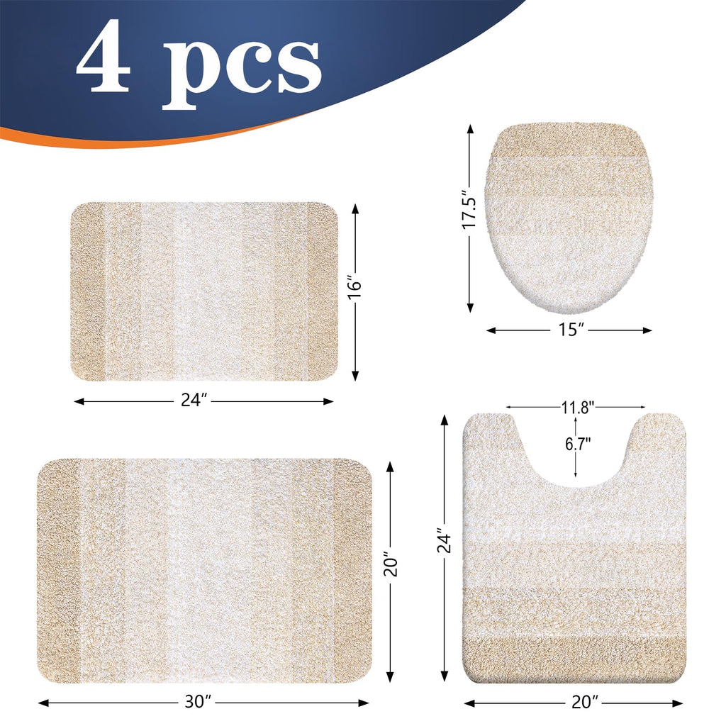 OLANLY Bathroom Rugs Sets 4 piece, Soft Microfiber Absorbent Bath Mat, U-Shaped Contour Toilet Mat and Toilet Lid Cover, Quick Dry, Machine Washable, Toilet Cover and Rug Set for Bathroom, Grey