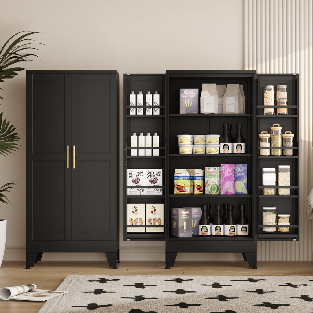 GAIOUS Metal Pantry Cabinet, Kitchen Pantry Storage Cabinets with 2 Door and 3 Adjustable Shelves, White Kitchen Pantry Cabinet, Freestanding Cupboard for Dining Room Living Room Bathroom