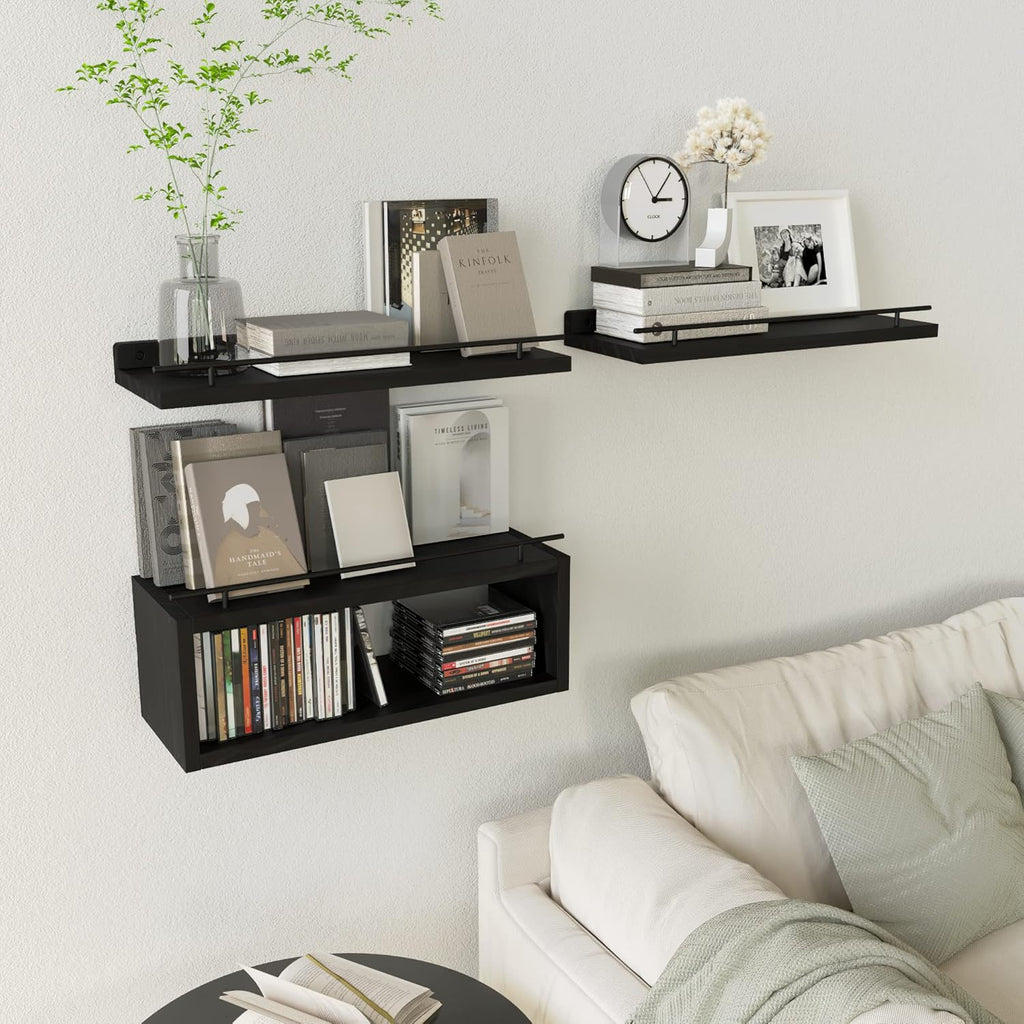 WOPITUES Wood Floating Shelves Set of 6, Farmhouse Style, Floating Shelves for Wall Decor, Bathroom/Bedroom Storage, Heavy Duty, Rust Proof