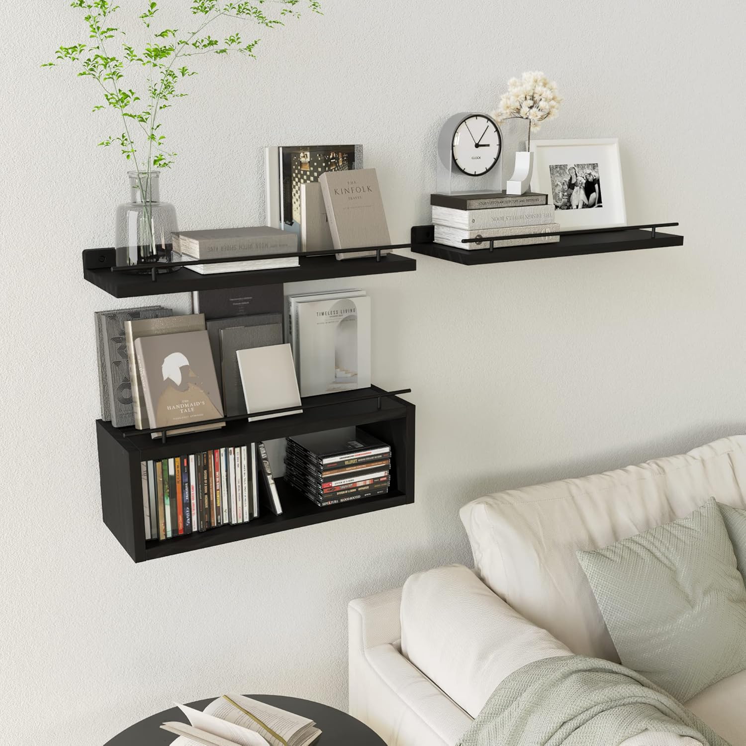 WOPITUES Wood Floating Shelves Set of 6, Farmhouse Style, Floating Shelves for Wall Decor, Bathroom/Bedroom Storage, Heavy Duty, Rust Proof