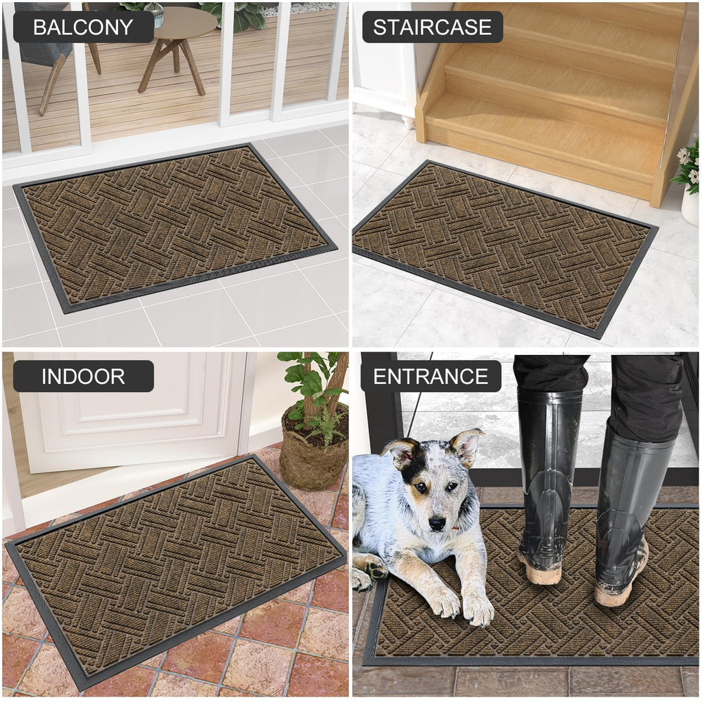 OLANLY Indoor Outdoor Mat, Sturdy Natural Rubber Floor Mat, Non Slip Low Profile Waterproof Doormat, and Stain Front Door Mats, Easy Clean Patio Entrance Mat, 30''x17'', Black