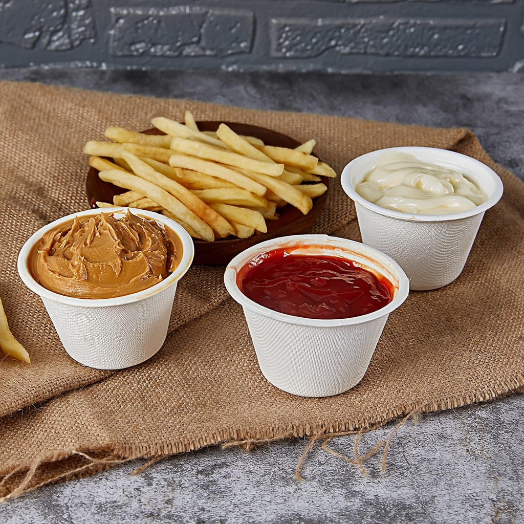 Vplus 300 Pack Compostable Disposable Paper Plates 6 inch and 800 Pack 4 OZ Disposable Souffle Cups