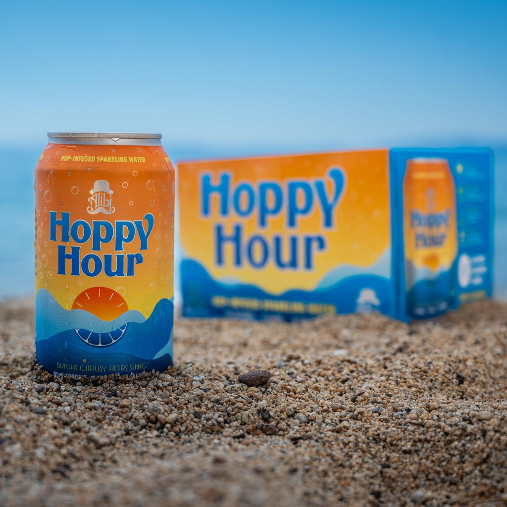 Hoppy Hour Sparkling Hop Water, Non-Alcoholic and Adaptogens Drink, Zero Sugar and Calories, Refreshing Original Citrus Flavor, 12 oz Cans (12-Pack)