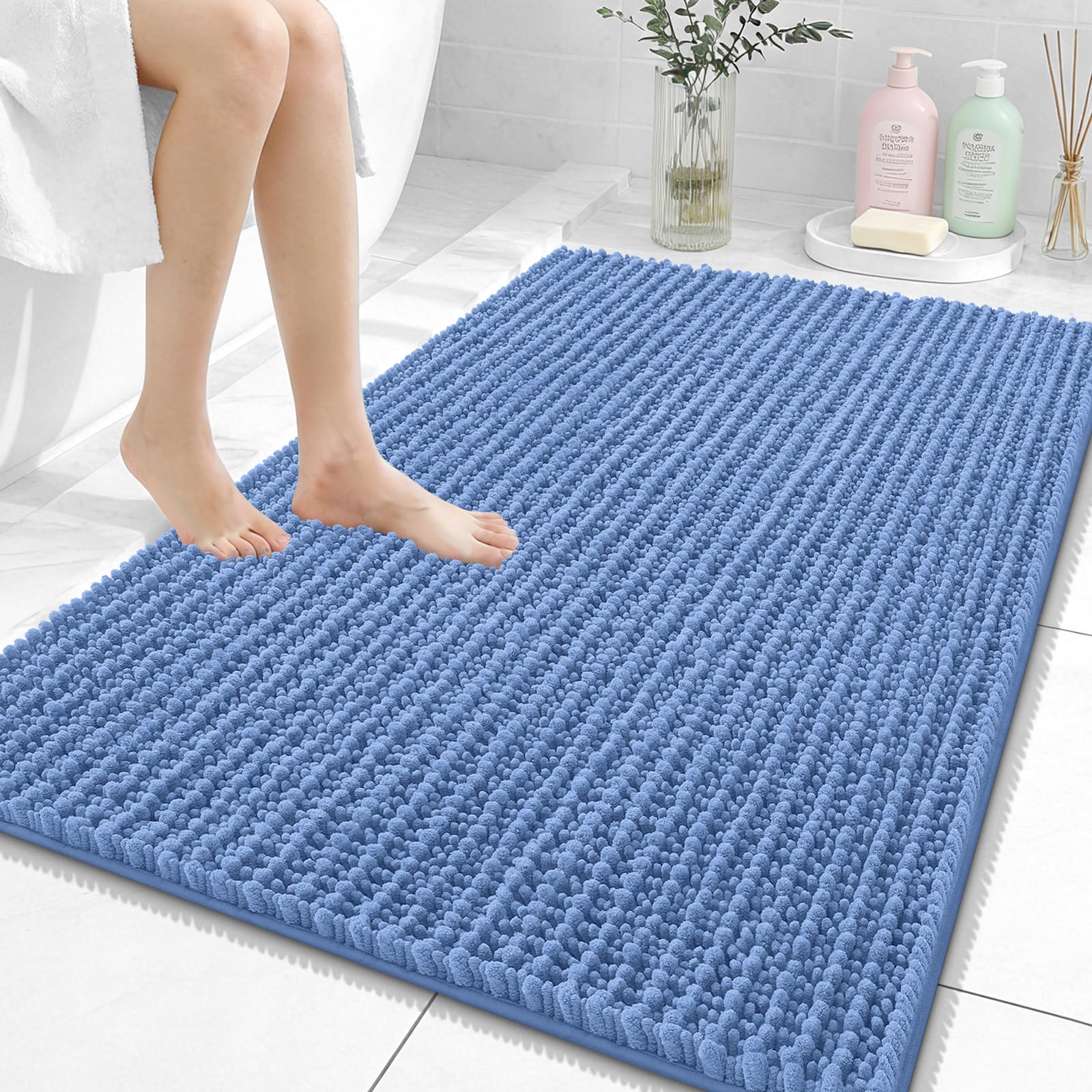 OLANLY Bathroom Rug Mat 30x20, Thick Soft and Absorbent Chenille Bath Mat, Non-Slip Rubber Backing, Machine Washable Quick Dry Bath Rugs for Tub Shower Floor, Home Decor Accessories, Grey