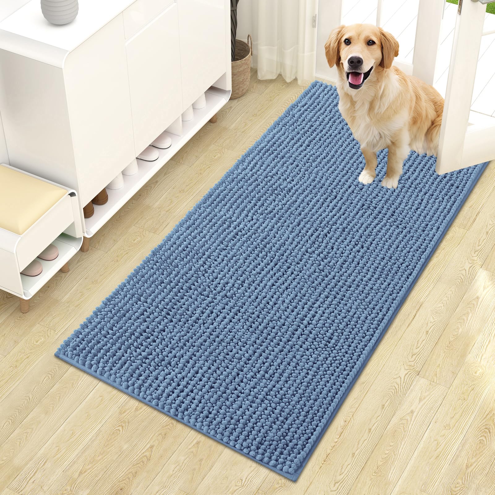 OLANLY Dog Door Mat for Muddy Paws 30x20, Ultra Absorbent Chenille Mud Doormat, Non-Slip Washable and Dirt Trapping Doormat for Indoor Entryway, Quick-Dry Indoor Pet Bed Mats for Dogs, Grey