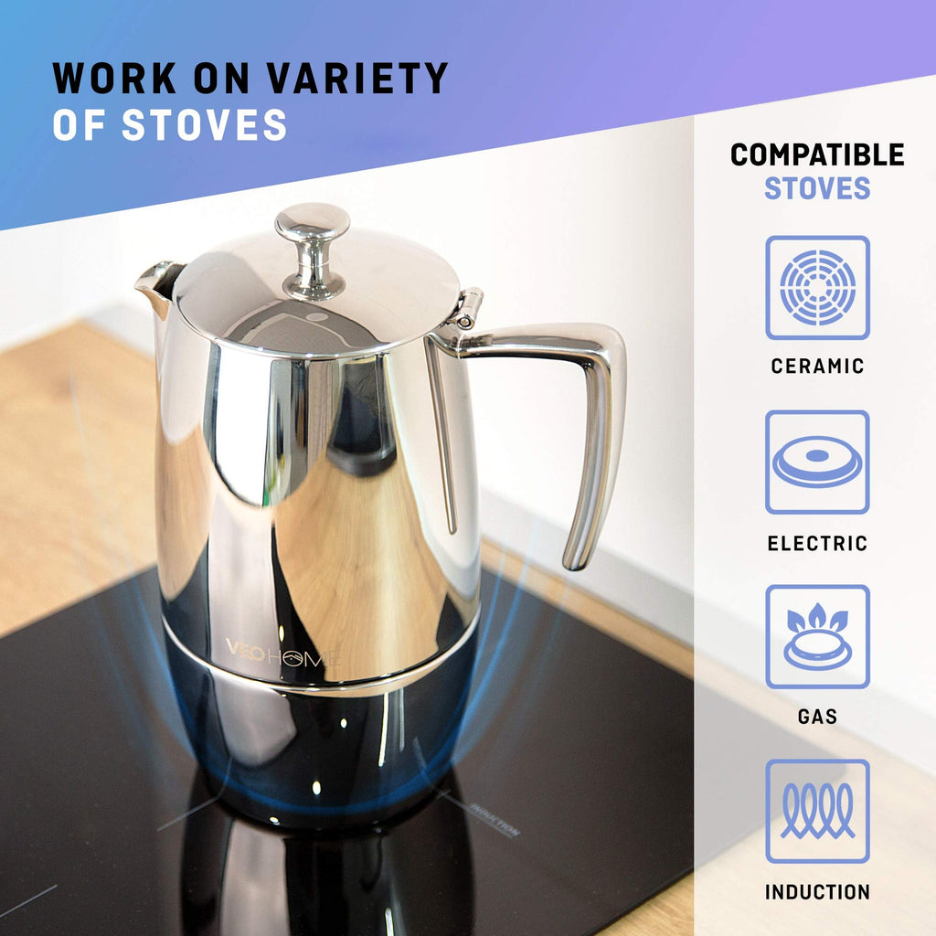 VeoHome Stovetop Espresso Coffee Maker - l Multi-Stove Stainless Steel Induction Moka Pot (300 mL)