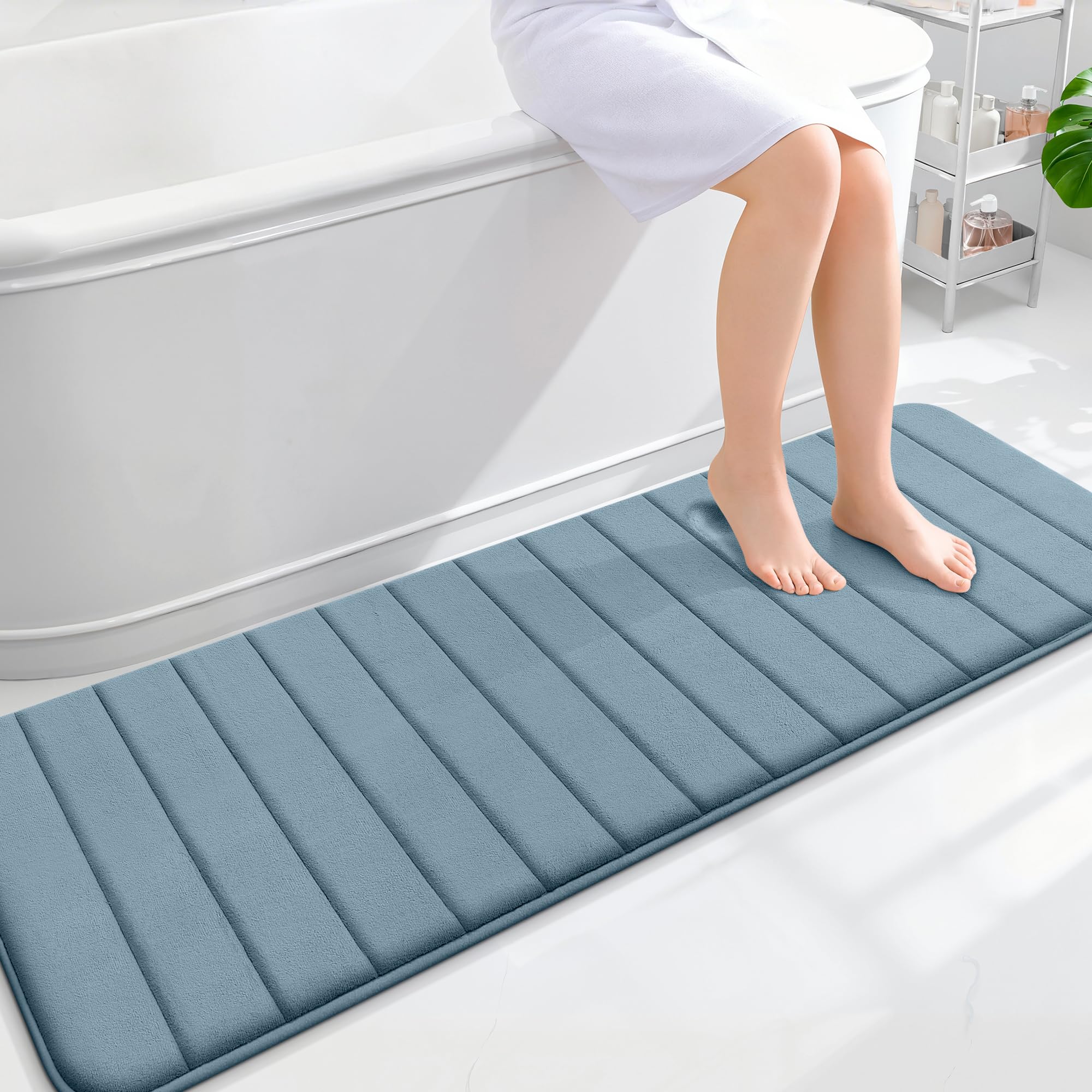 OLANLY Memory Foam Bath Mat 30x20, Super Soft Absorbent Bathroom Rugs, Quick Dry, Machine Washable Shower Floor Rugs, Bathmat Carpet, Bathroom Home Decor Accessories, Grey