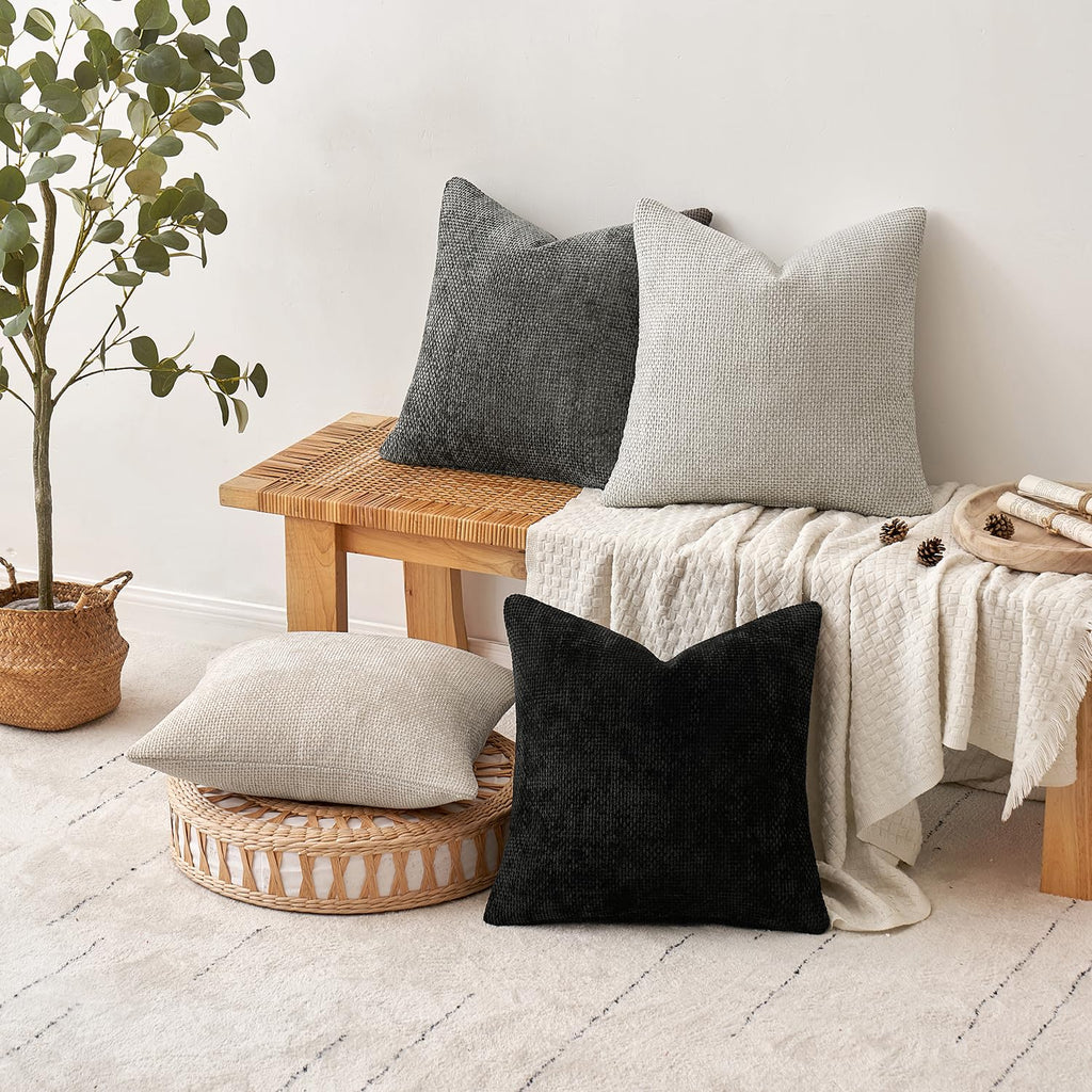 MIULEE Pack of 4 Couch Throw Pillow Covers 18x18 Inch Neutral Blue Soft Decorative Chenille Pillow Covers Farmhouse Accent Cushion Covers for Boho Western Spring Coastal Decor Sofa Bed Living Room