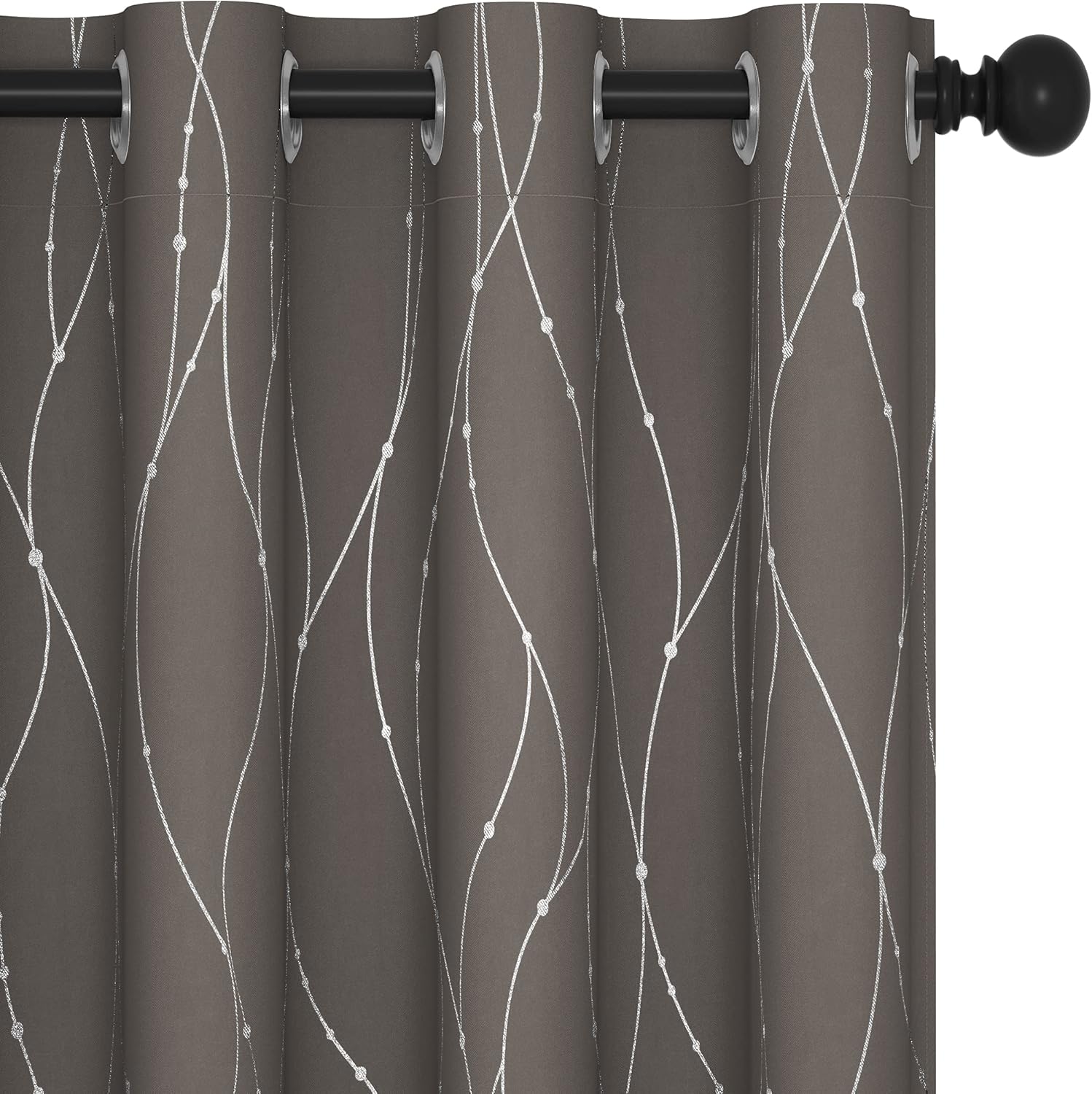 Deconovo Blackout Curtains, Grey Curtain, Thermal Insulated Soundproof Curtain Drapes, Wave Dot Foil Print, 52 x 84 Inch, 2 Panels, Machine‑Washable Privacy Window Drape for Bedroom Living Room Office