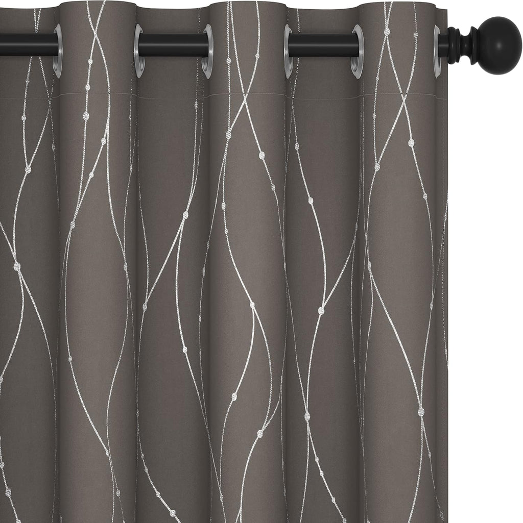Deconovo Blackout Curtains, Grey Curtain, Thermal Insulated Soundproof Curtain Drapes, Wave Dot Foil Print, 52 x 84 Inch, 2 Panels, Machine‑Washable Privacy Window Drape for Bedroom Living Room Office
