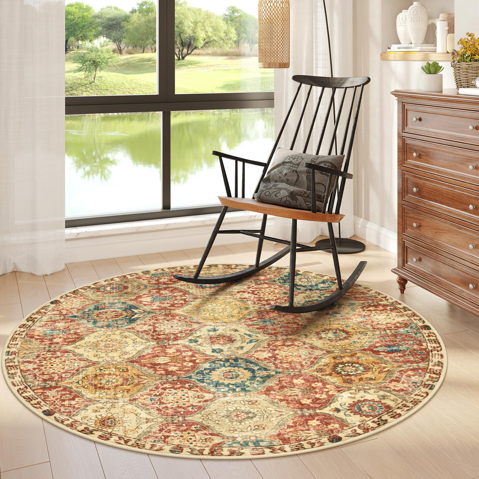 Lahome Moroccan Trellis Washable Rug, 2x3 Kitchen Rugs for Entryway Bathroom, Non-Slip Indoor Door Mat Ultra-Thin, Small Oriental Throw Carpet for Bedroom Entry Elise, Cream/Multi