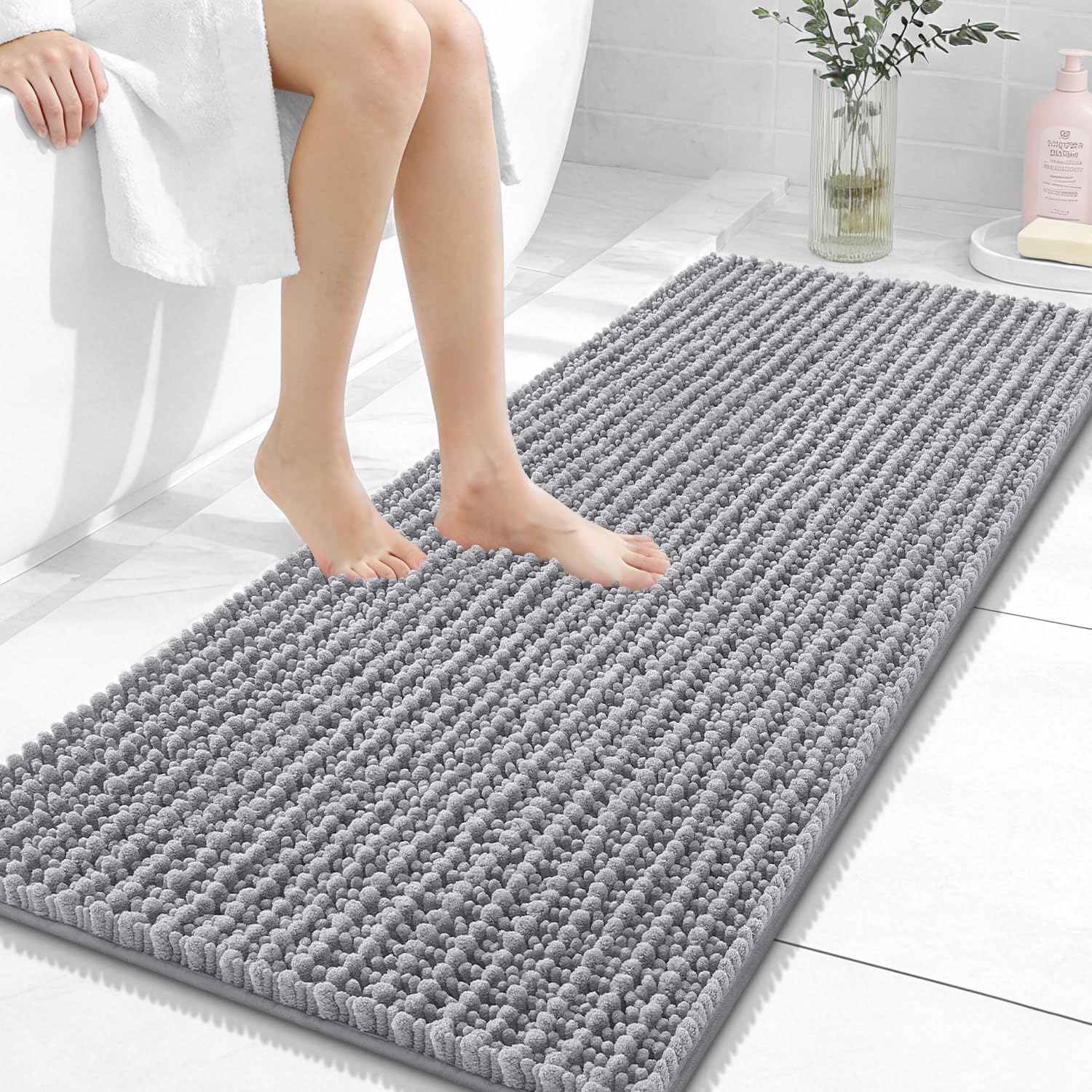 OLANLY Bathroom Rug Mat 30x20, Thick Soft and Absorbent Chenille Bath Mat, Non-Slip Rubber Backing, Machine Washable Quick Dry Bath Rugs for Tub Shower Floor, Home Decor Accessories, Grey