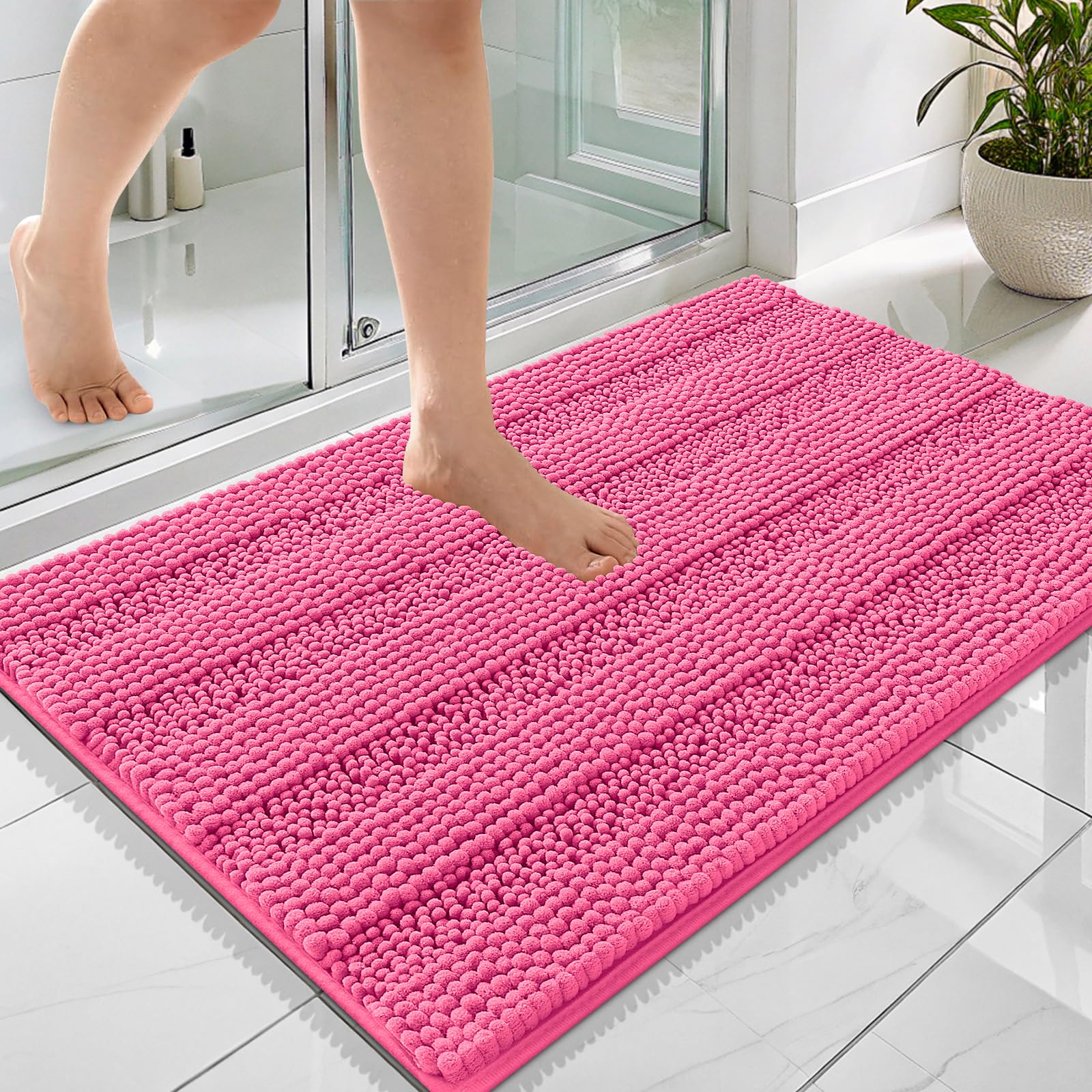 OLANLY Thick Bathroom Rugs 30x20, Extra Soft Absorbent Chenille Striped Bath Rugs, Rubber Backing, Machine Wash Dry, Bath Mats for Bathroom Floor, Tub and Shower, Home Decor Accessories, Grey