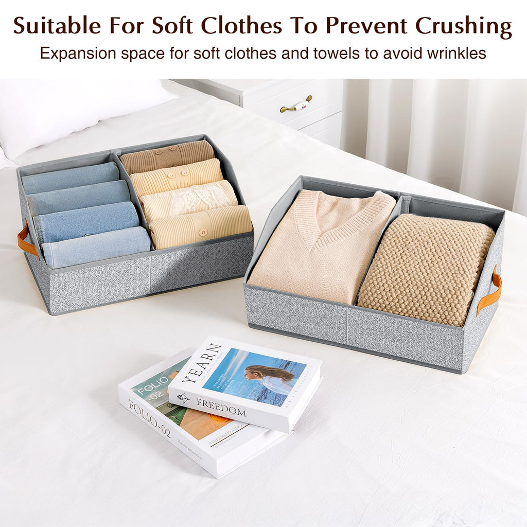 Homsorout Closet Organizers and Storage Bins - 8 Pack Collapsible Divided Trapezoidal Cube Storage Bins Baskets with Orange Handle for Organizing Clothes Blankets, Toys, Books, Towels(Beige)