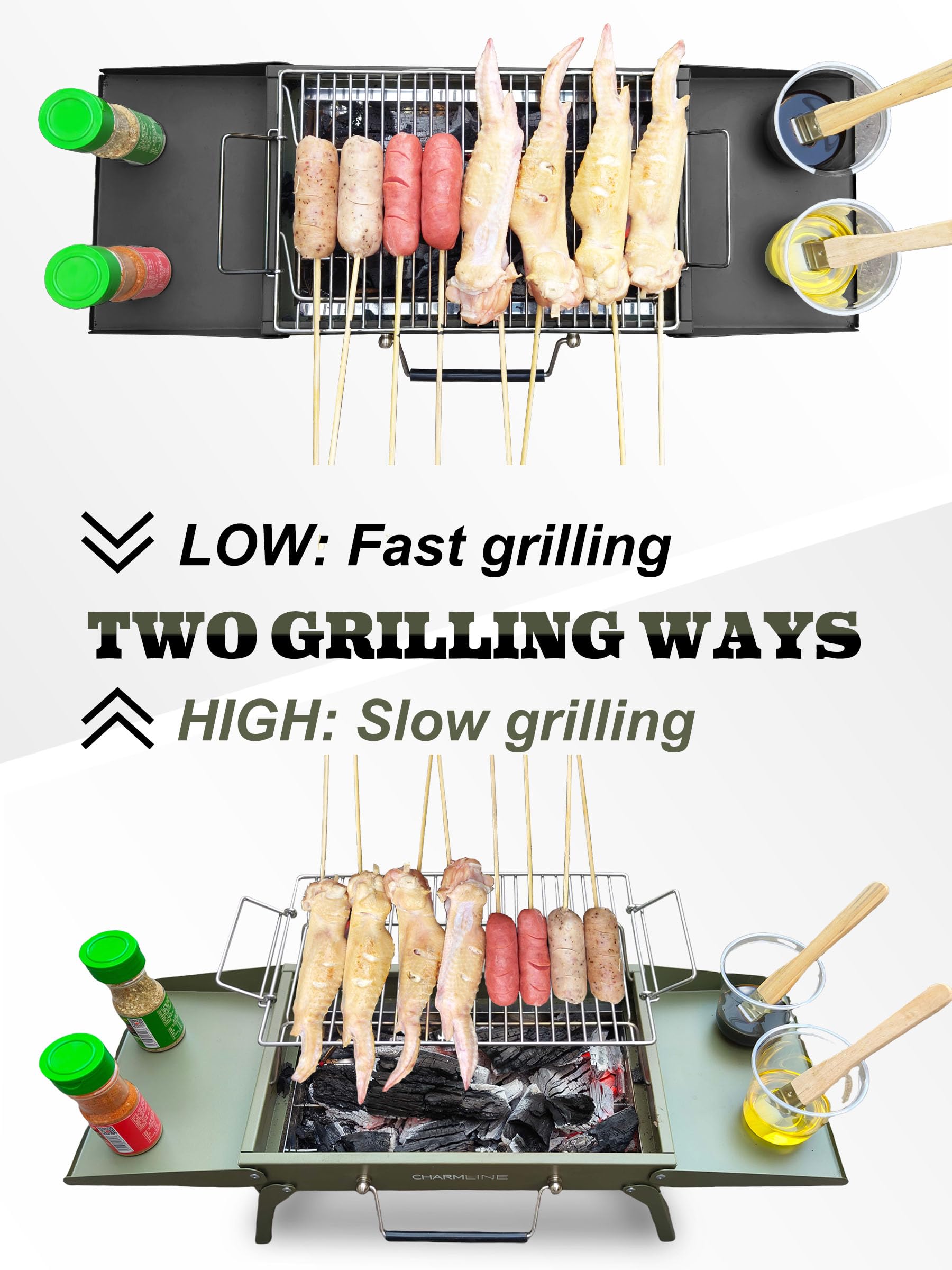 Charmline 14 x 9 inches Portable Charcoal BBQ Grill, Foldable Compact Camping Barbecue for 1–3 People, Ideal for Garden, Beach, Picnic & Tabletop Use, Green