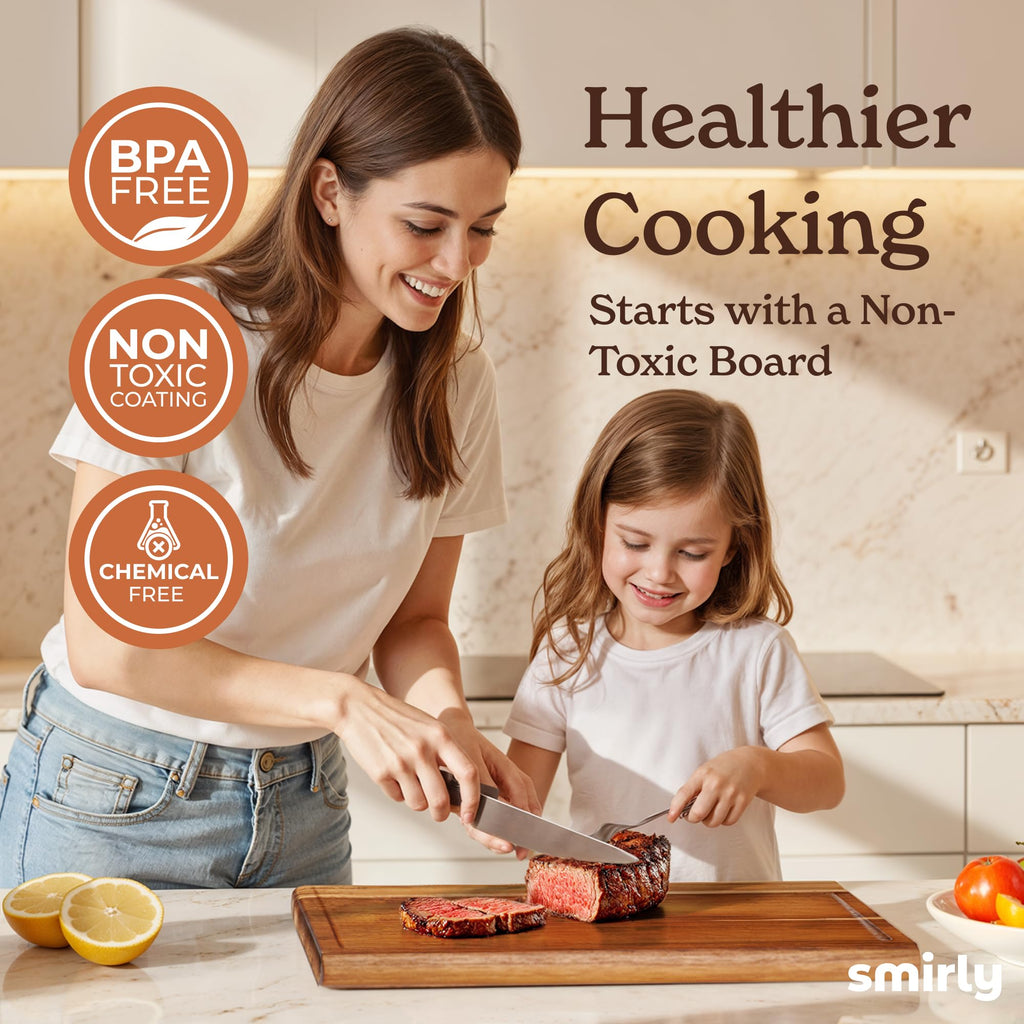 Smirly Non Toxic Larch Cutting Boards for Kitchen [1.2" Thickness][17"Extra Large] Cutting Chopping Board with Deep Juice Groove Heavy Duty & Easy Clean