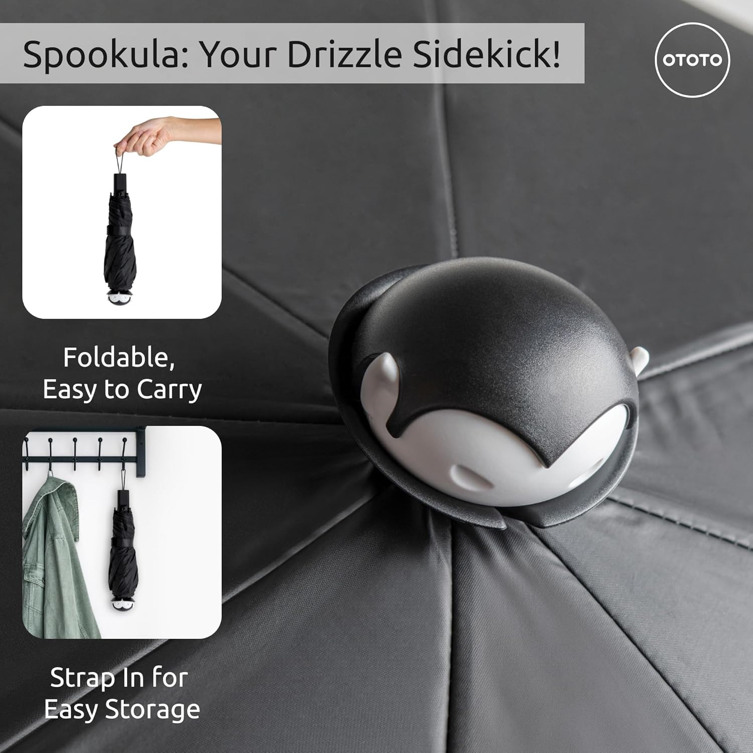 OTOTO NEW! Spookula Vampire Folding, Collapsible, Umbrella, Unique, Goth Accessories, Cool Gifts, Gothic, Black and White, Cute, Rain Umbrella, Spooky, Halloween