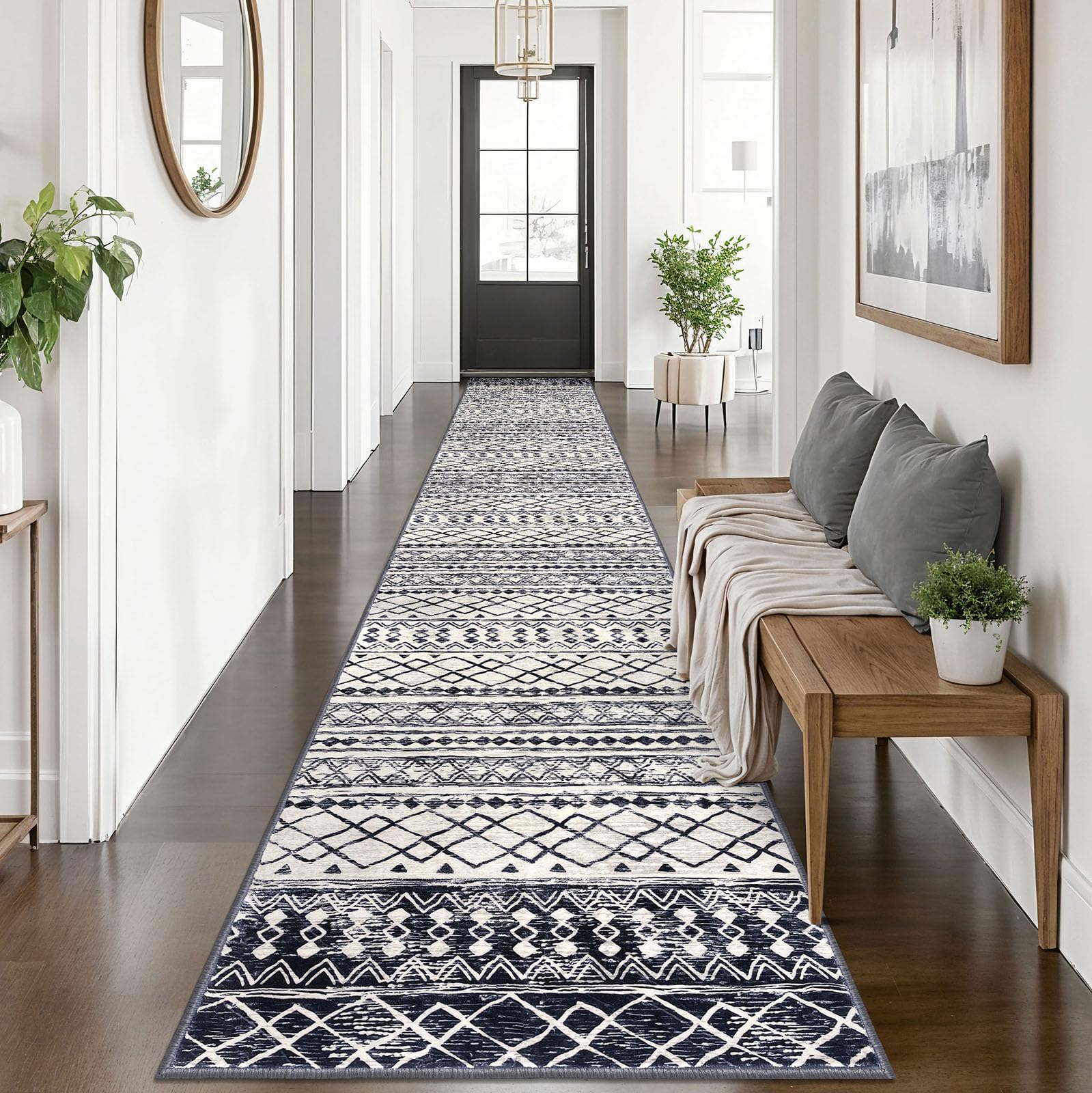 KUTA Washable Non-Slip Rugs for Entryway 2x3, Grey Moroccan Boho Small Area Rug, Ultra Soft Vintage Geometric Low-Pile Indoor Door Mat Floor Carpet for Indoor, Entrance, Kitchen, Bathroom, Bedroom