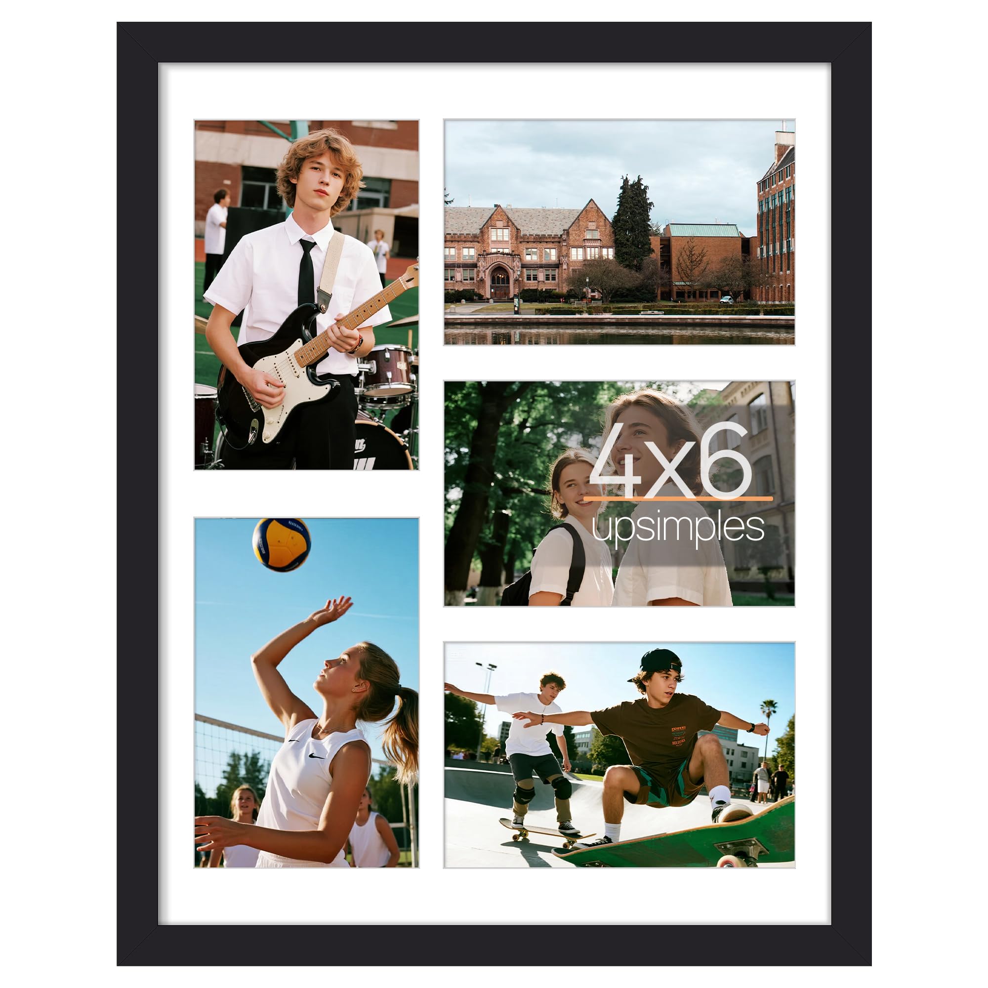 upsimples 8x16 Collage Picture Frame, Display Pictures 3 5x7 with Mat or 8x16 Without Mat, Wall Hanging 3 5x7 Picture Frame Collage Wall Decor, Black, 1 Pack