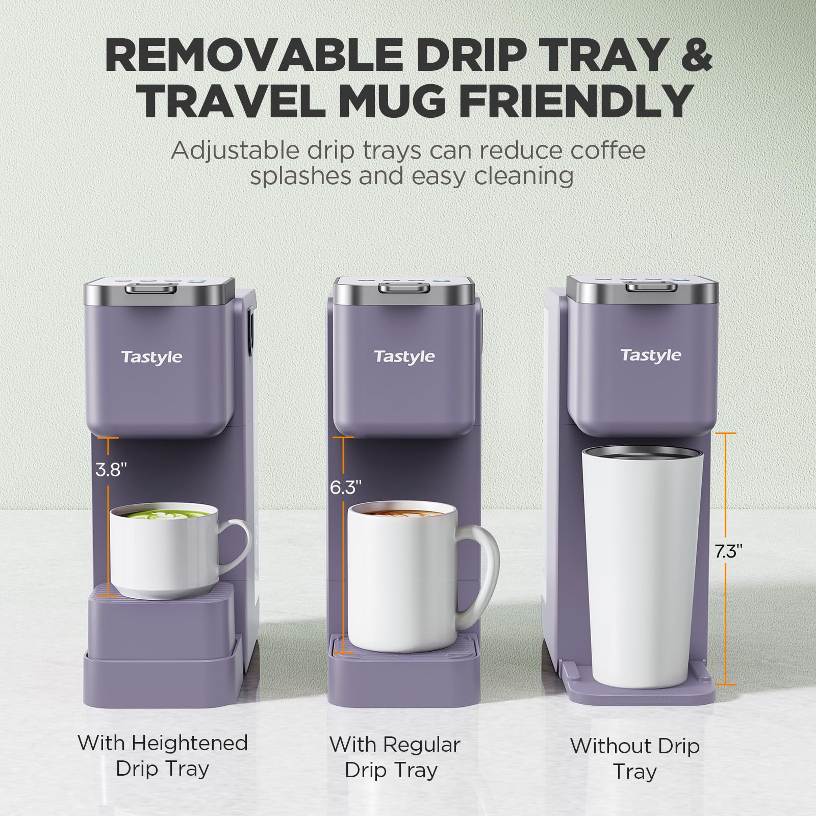 Tastyle 330MF Single Serve Coffee Maker with Built-in Detachable Milk Frother, Iced and Hot Coffee Machine for K Cup & Grounds, 40oz Removable Water Reservoir, 6 Cup Sizes, Fits 7.3" Travel Mug, Black