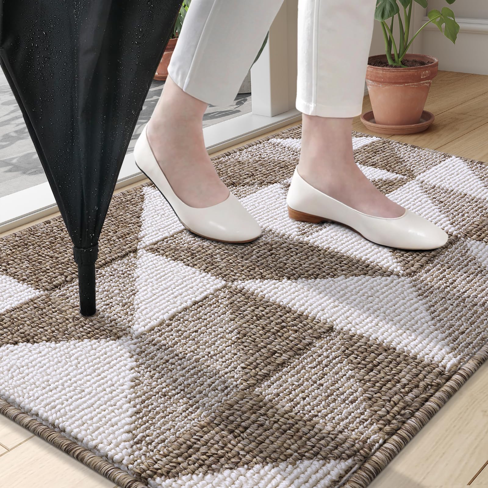 OLANLY Door Mat Indoor Entrance Washable 32x20, Odor-Free Low-Profile Front Back Geometric Doormat, Absorbent Resist Dirt Entry Carpet, Easy to Clean Sturdy Inside Floor Mats for Entryway, Black