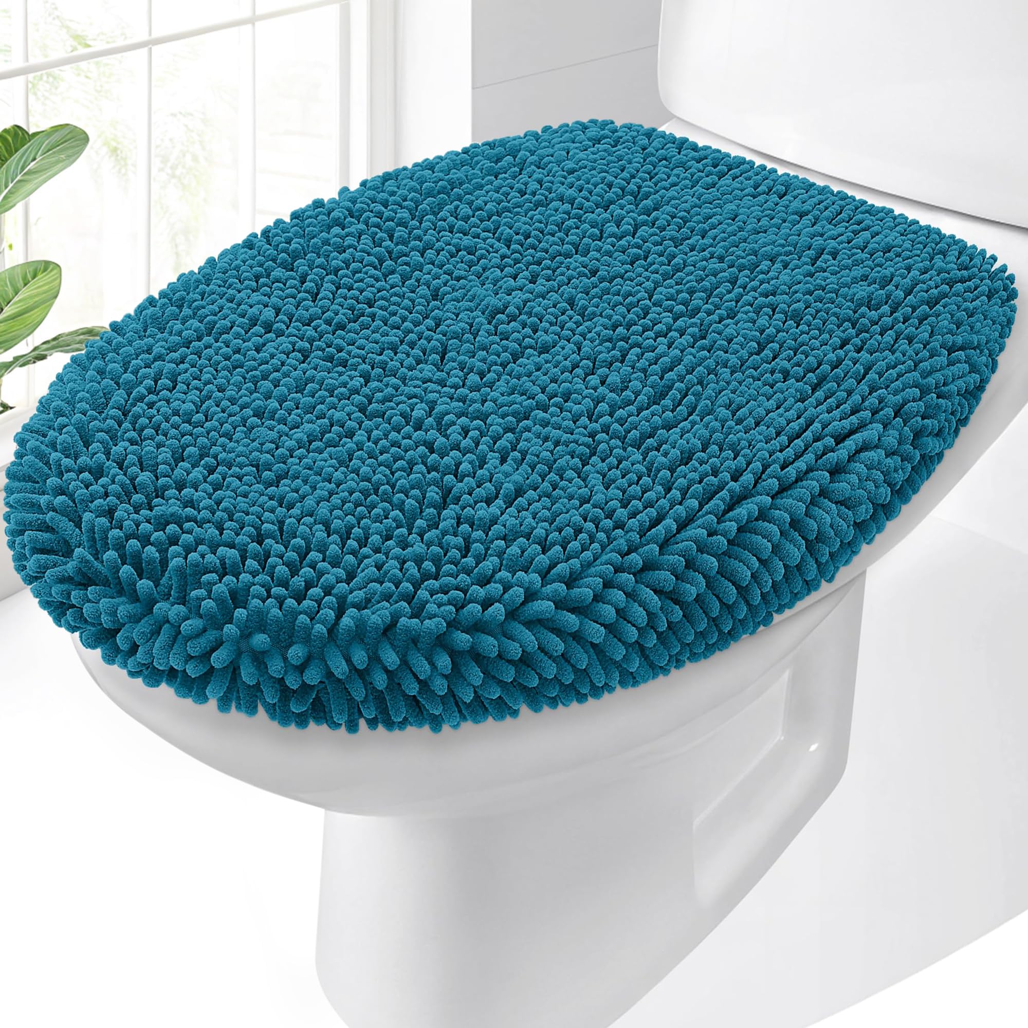 OLANLY Soft Chenille Bathroom Toilet Lid Cover, Machine Washable Seat Covers, 17.5x15, Stays in Place Rubber Backing, Fits Most Round, Elongated and Oblong Lids, Accessories Decor, Gray