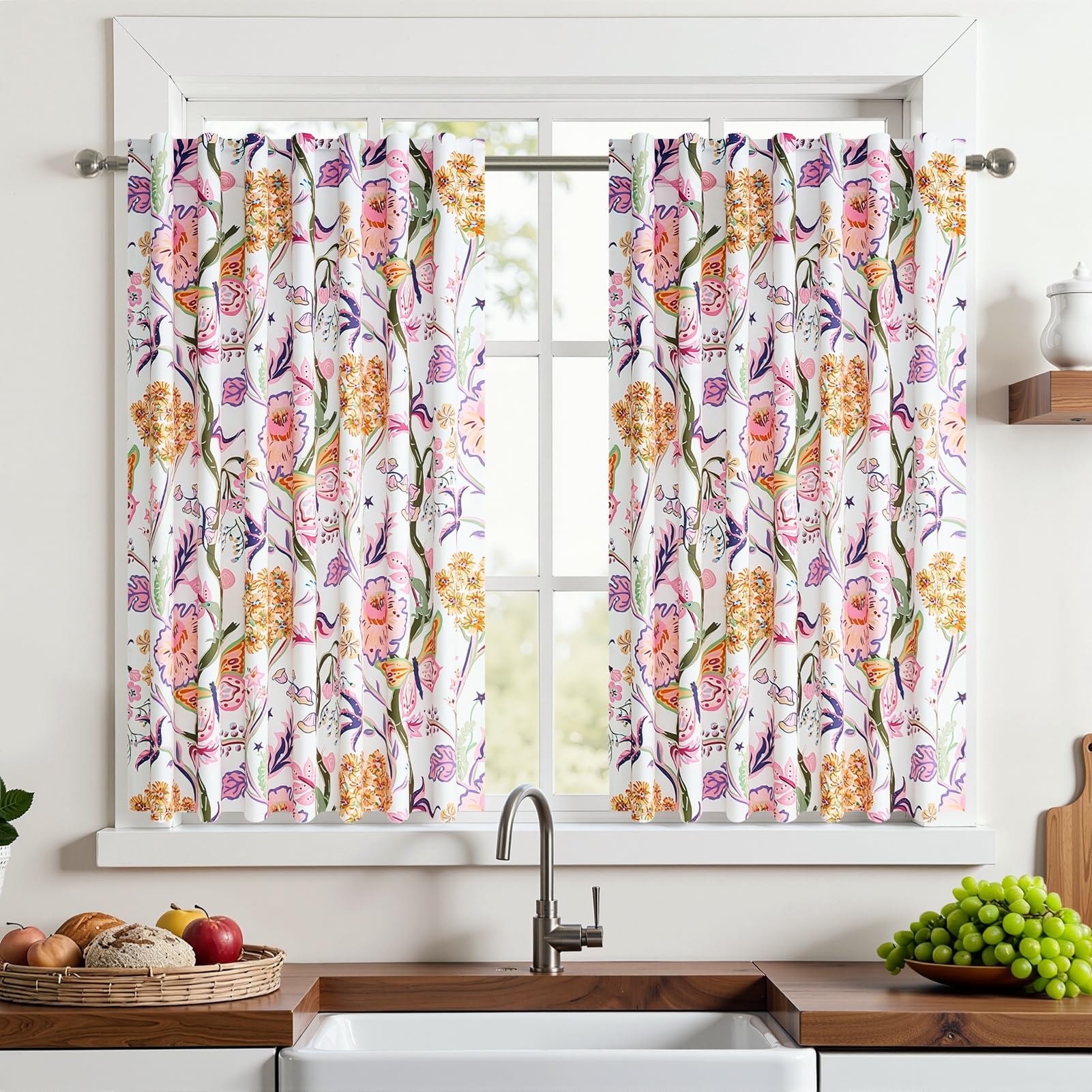 Topfinel Mustard Yellow Curtains 84 Inches Long 2 Panels for Bedroom Living Room Daffodil Butterfly Country Tropical Floral Drapes Vintage Farmhouse Light Filtering Privacy Window Curtain Blackout