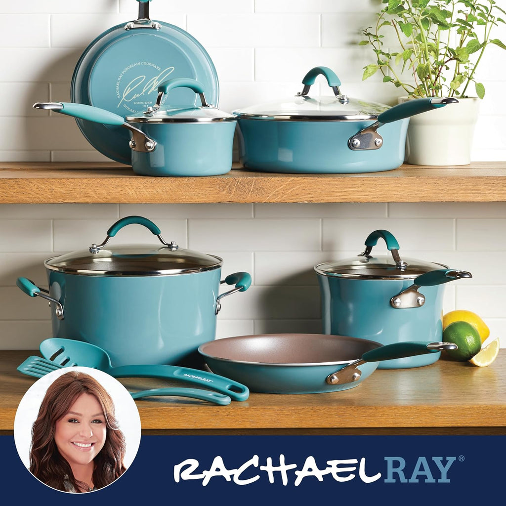Rachael Ray - 16802 Rachael Ray Cucina Nonstick Cookware Pots and Pans Set, 12 Piece, Sea Salt Gray