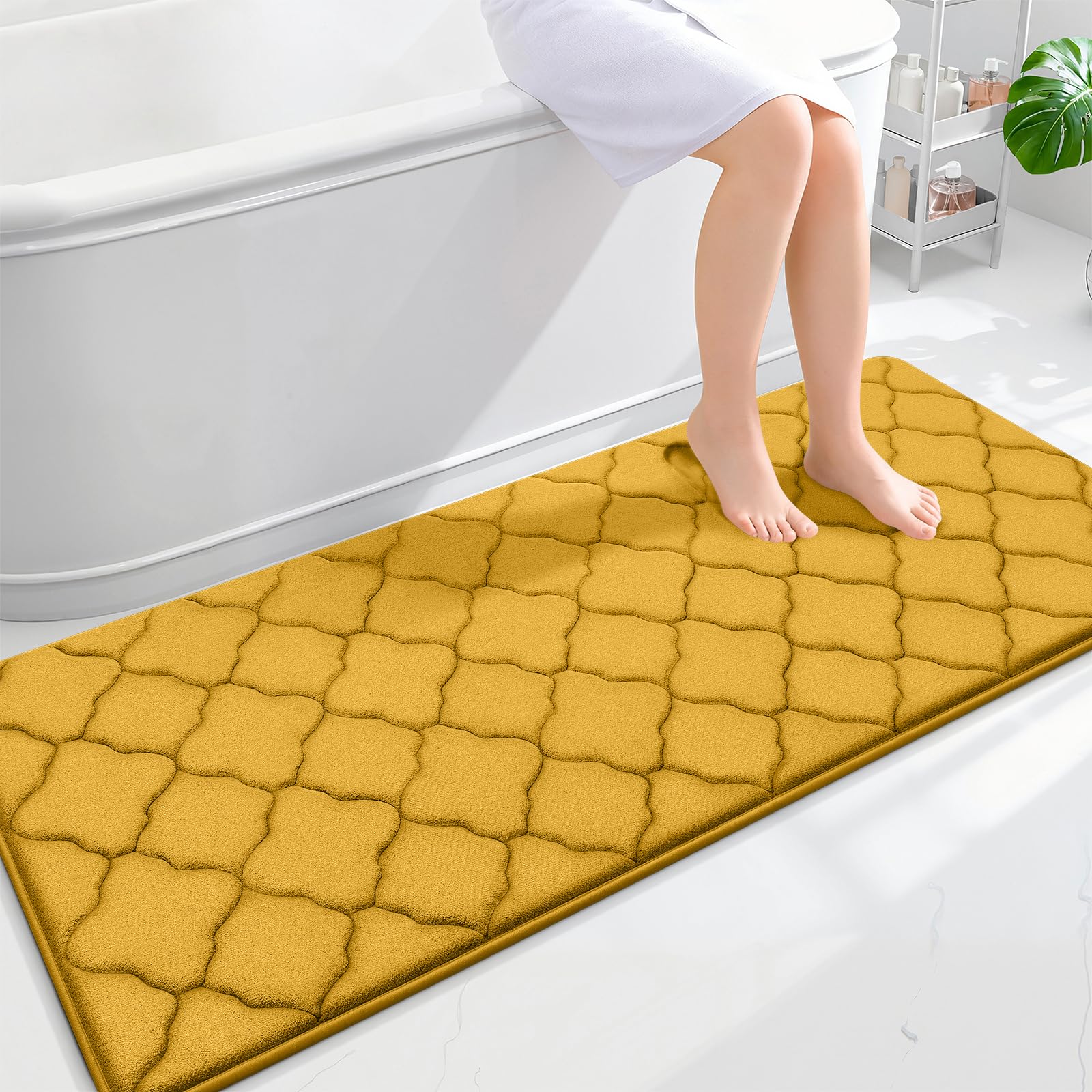 OLANLY Memory Foam Bath Mat Rug 24x16, Ultra Soft and Absorbent Bathroom Rugs, Non-Slip, Comfortable, Machine Washable Bath Carpet for Bathroom Floor, Tub, Shower and Home Decor Accessories, Black