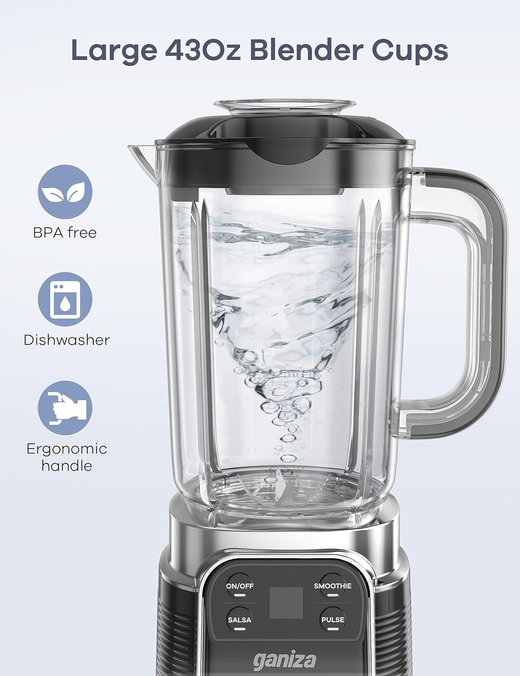 Ganiza Professional Smoothie Blender, Blenders for Smoothies with 1800 Peak Watts & 8 Auto Programs for Frozen Fruits & Ice, 64-oz Large Blender for Shakes and Smoothies, Nutritious Recipe